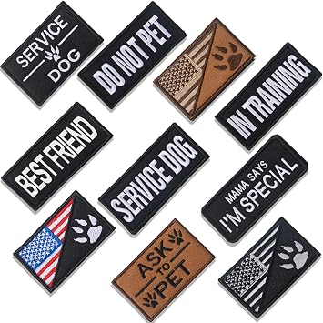 10 Pieces Service Dog Patches Ask to Do Not Pet Patch Vest Removable Tactical Pet in Training Hook and Loop Harness American Flag Patch Set Delicate Style