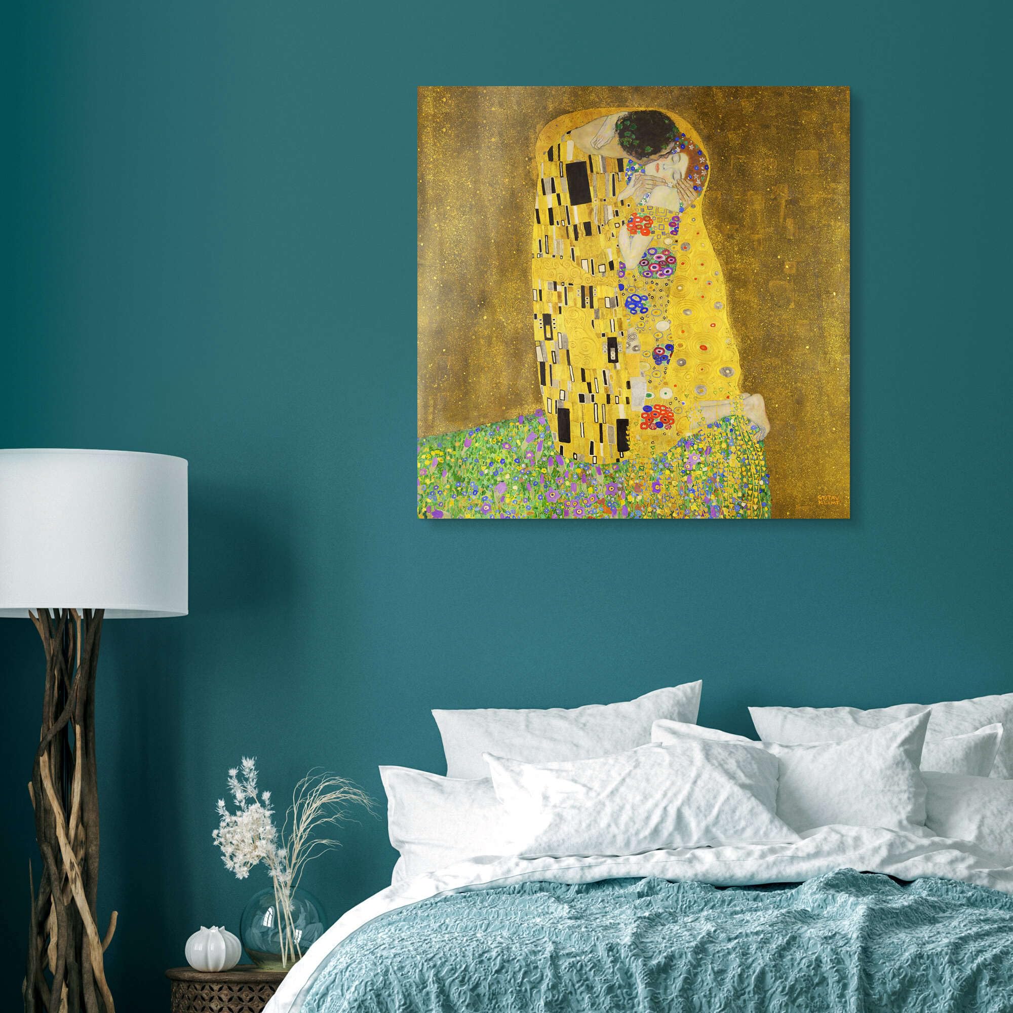 Posterlounge Der Kuss Acrylglasbild | 70 x 70 cm von Gustav Klimt Gelb Wandbilder Wanddeko