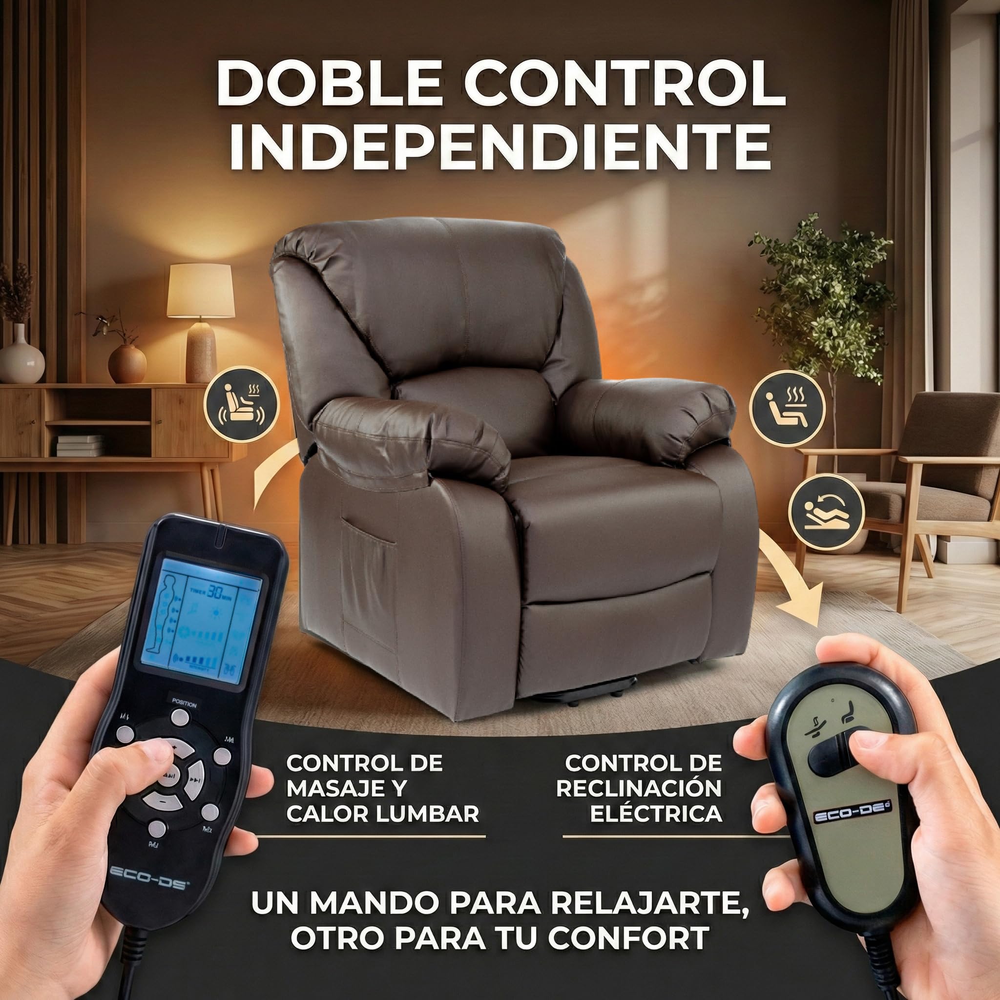 ECODE® Sillon de Relax Reclinable Levantapersonas Electrico con Masaje y Calor Lumbar - Sillones Electricos Stressless Ideales para Personas Mayores