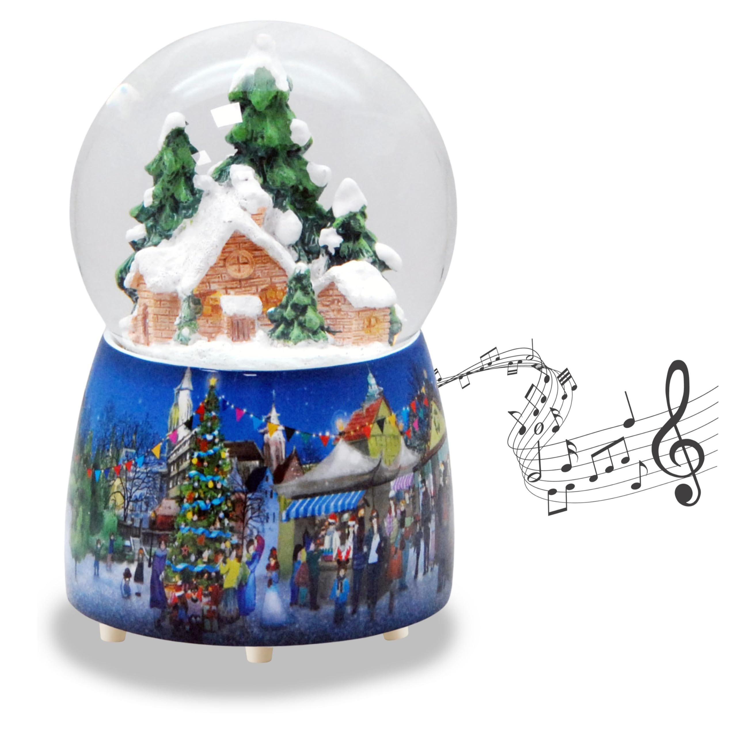 Minium Collection Snow globe Christmas music box, winter hut, base Christmas market with poly house, with music box, height: 14 cm, width: 10 cm, shaking ball, 20261