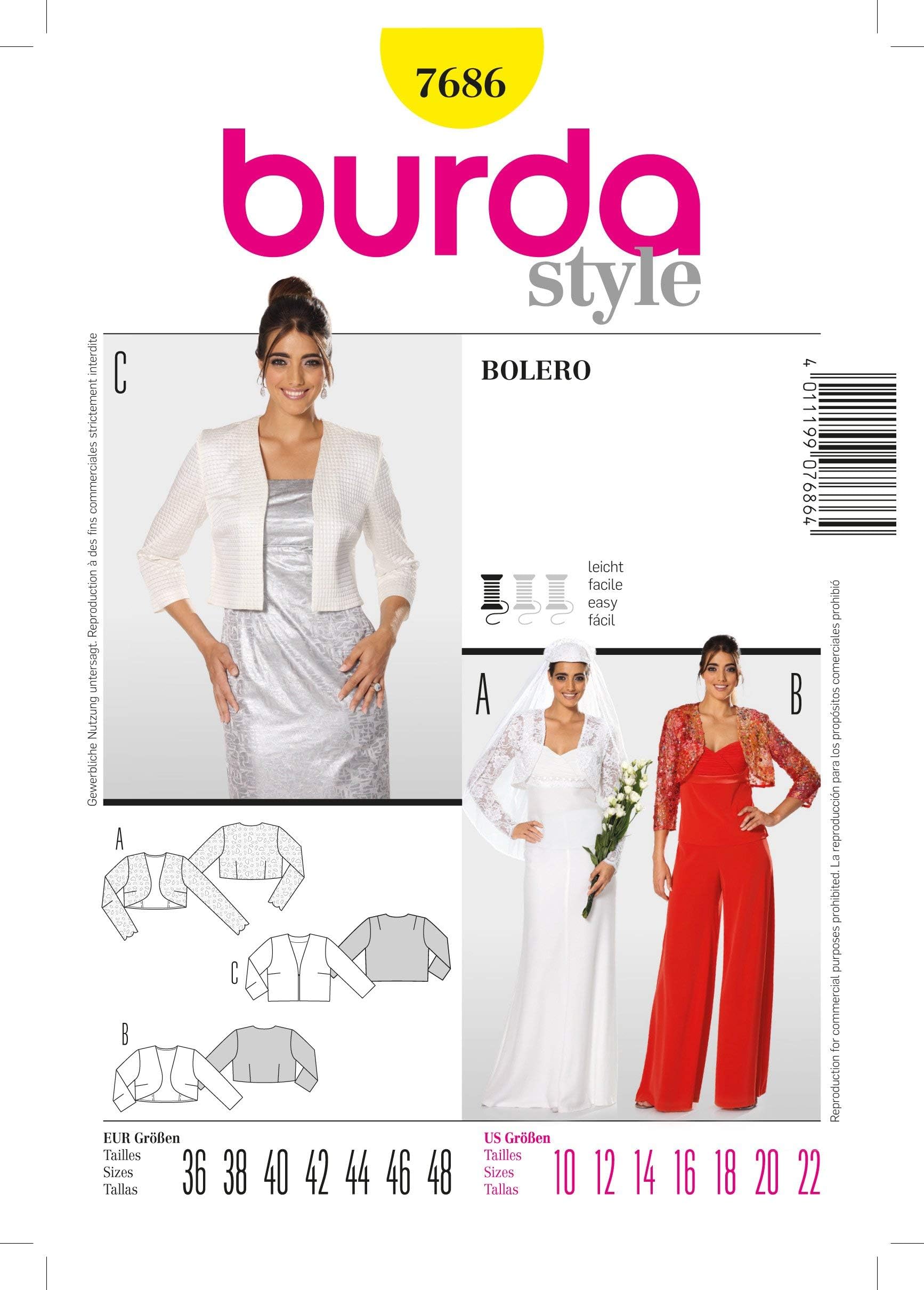 BurdaStyle Sewing Pattern B7686 Misses' Bolero Jacket