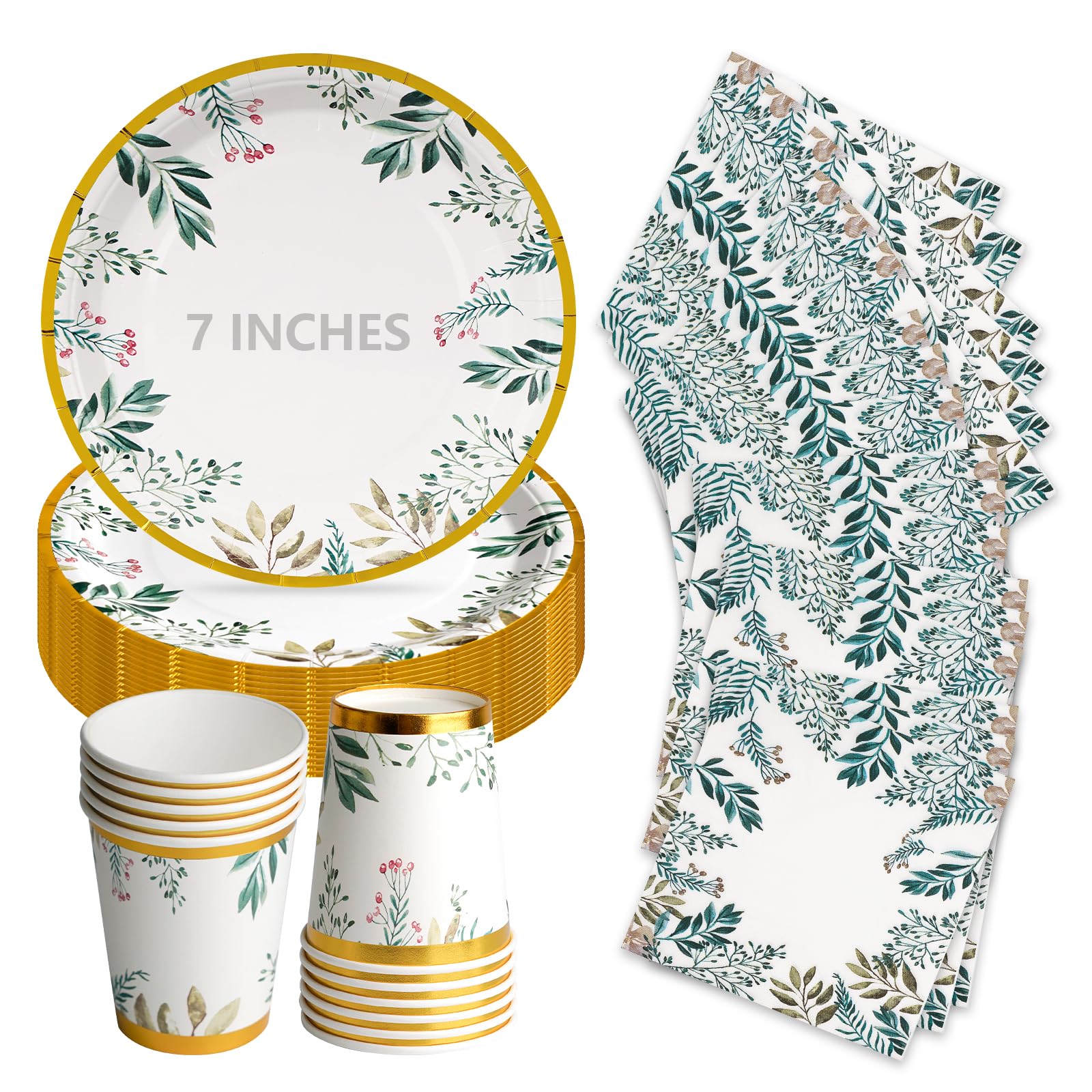 75Pcs Sage Green Party Plates Cups and Napkins, 7 Inch Disposable Paper Plates, Strong Picnic Plate, Party Tableware Set 25 Guests for Birthday Bridal Baby Shower Wedding