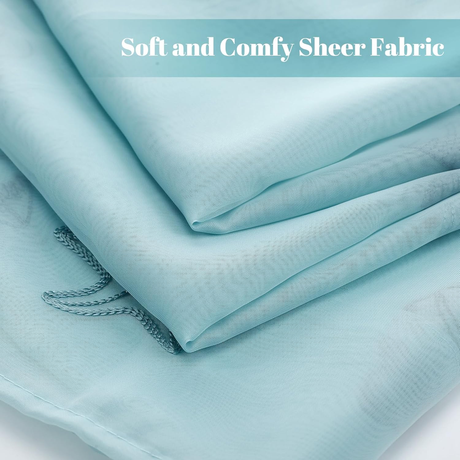 Tegeme 2 Panels Coastal Beach Sheer Curtains 84 Inches Long Embroidered Blue Voile Curtains Decorative Ocean Nautical Sheer Shades Faux Linen Semi Window Decor for Home Party Office