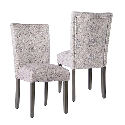 HomePop Classic Parsons Dining Chair -Gray Linen Artistic Floral Print