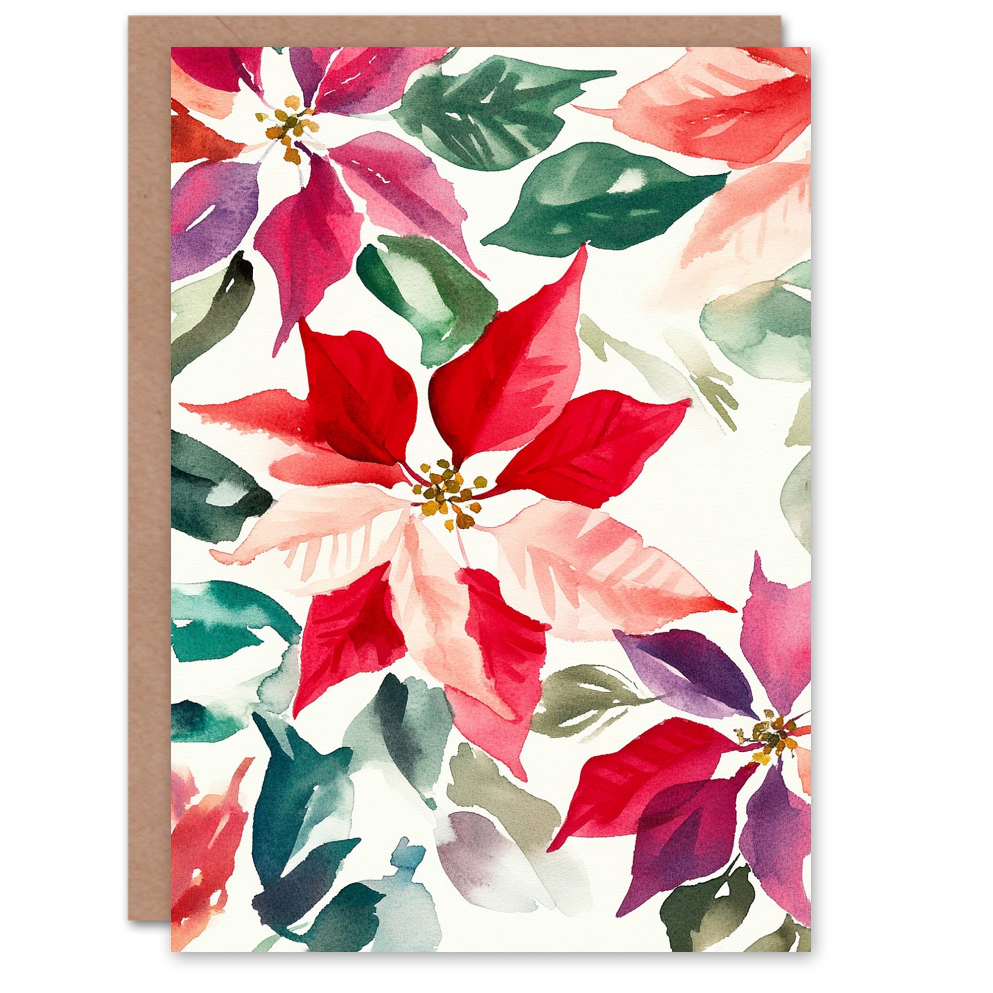 Artery8 Poinsettia Flower Pattern Festive Florals For Her Woman Xmas Festive Christmas Card