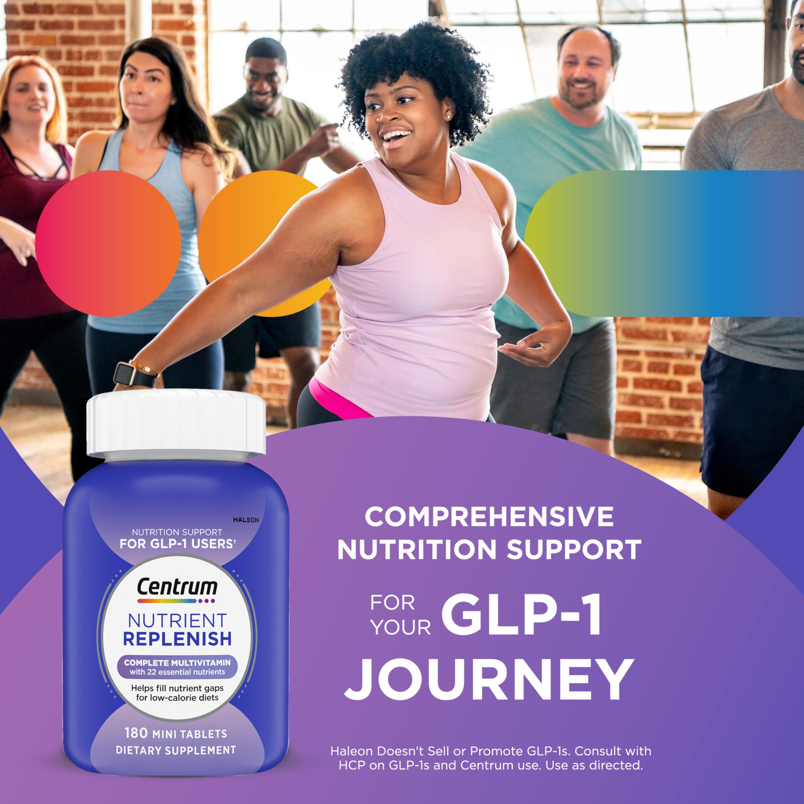 Centrum Nutrient Replenish GLP-1 Nutrition Support Multivitamin for Whole Body Health and Appearance - 180 Tablets, 6 Month Supply