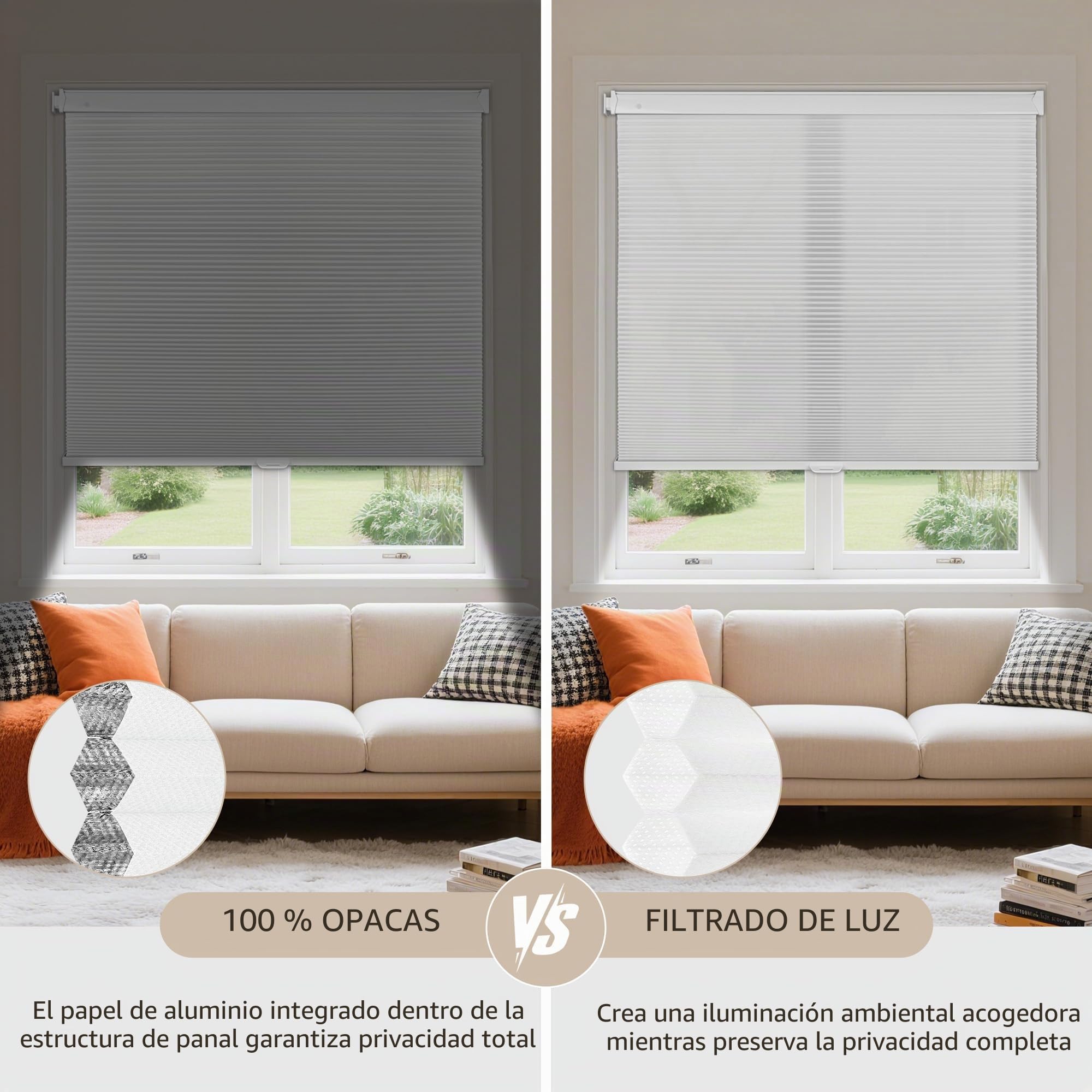 Grandekor Estores Celulares Inalámbricos Sin Herramientas Sin Taladro, 89 cm An x 163 cm Al, Estores Opacas de Panal para Ventanas Interiores, Protección UV, Privacidad Sin Taladro para Hogar, Puerta