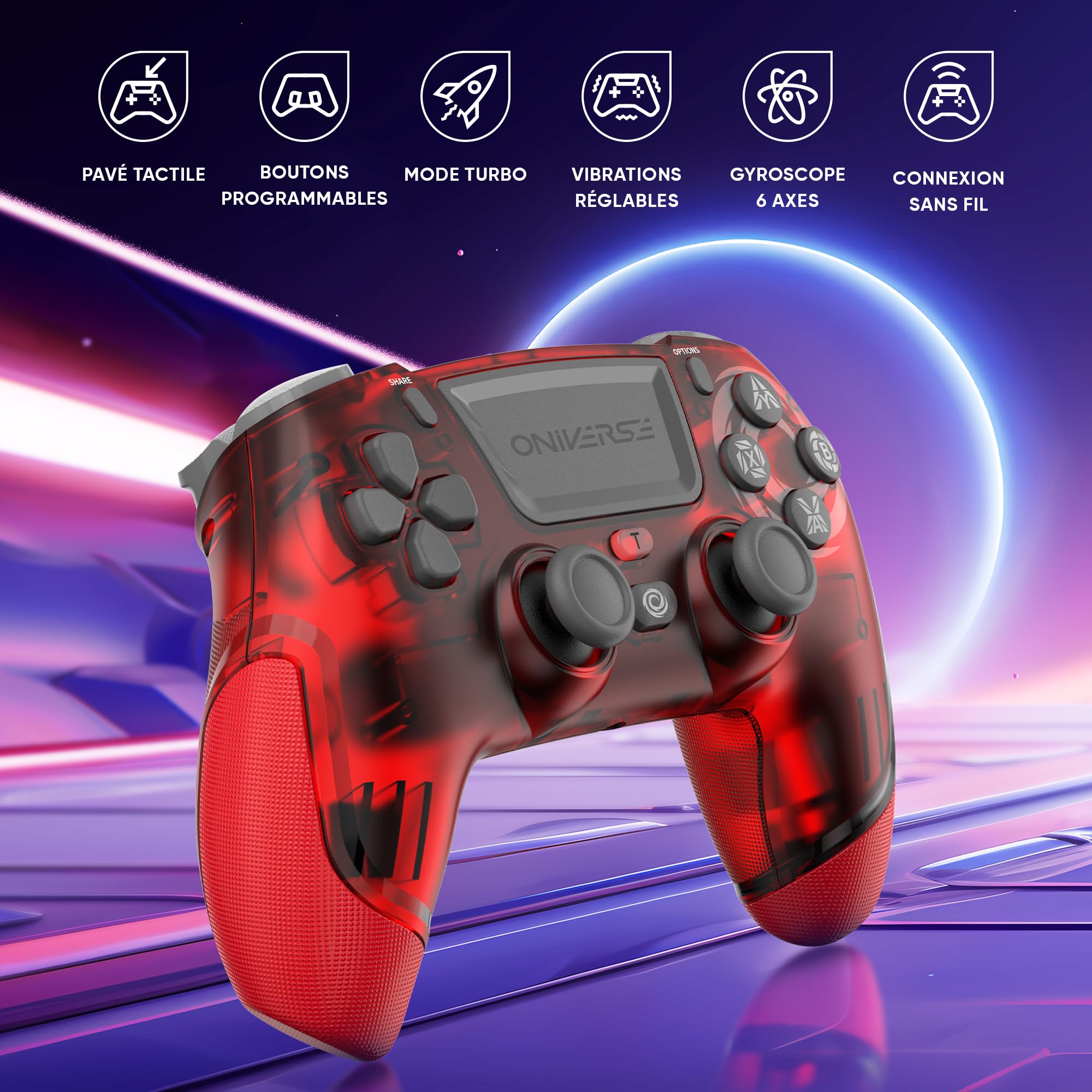 ONIVERSE Manette Sans fil Bluetooth Rouge (PS4 PC Mobile)