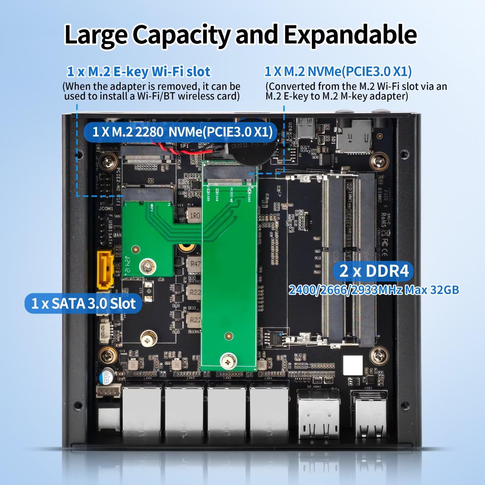 Fanless Firewall Mini PC N6005,4C/4T,4X 2.5 GBe LAN/4USB/HD/DP/Tpye C/TF, OPNsense/AES-NI Router Netzwerk Security,DDR4 0G RAM 0G SSD Barebone,Dual Display