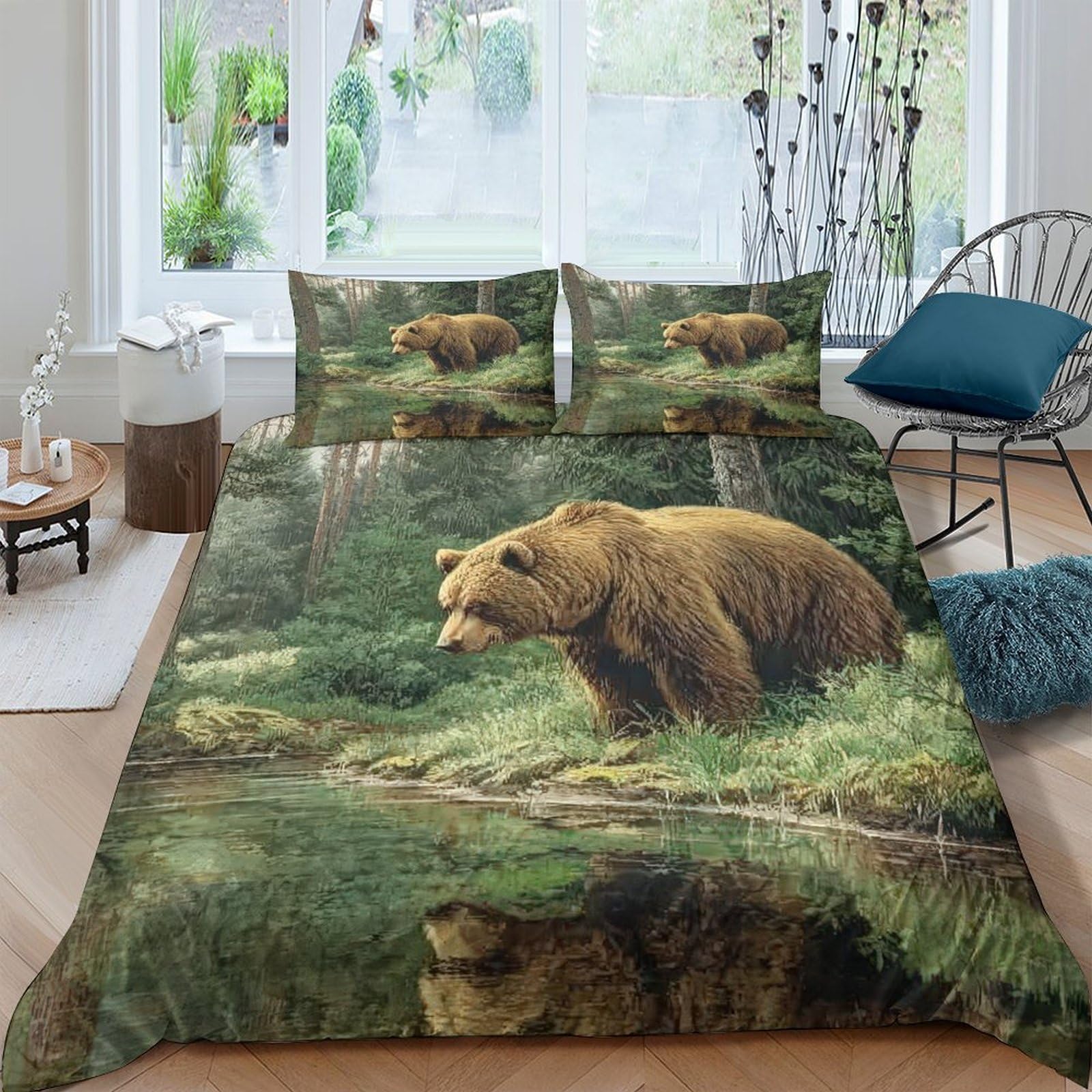 Housse de couette ours forêt 3D parure de lit animaux microfibre adulte 260x220