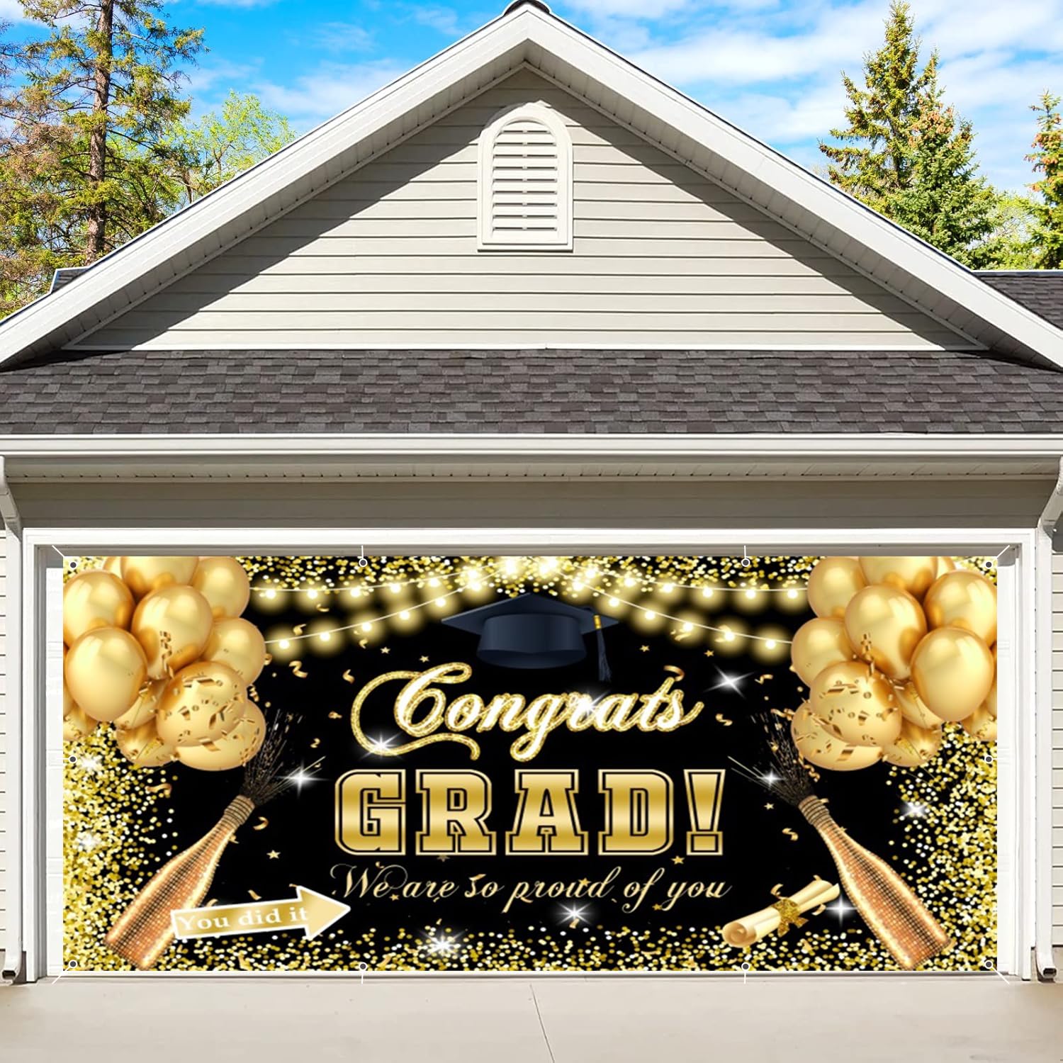 Graduation Garage Door Banner 7x16ft Class of 2026 Graduation Backdrop Black and Gold Congrats Grad Backdrop Congratulations Graduation School Prom