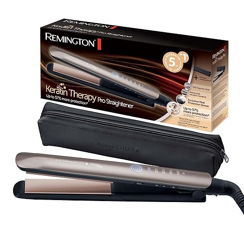 Immagine del prodotto Remington S8593 Keratin Therapy Pro Piastra Professionale, Per Capelli Lisci, Rivestimento in Ceramica Avanzato, Sensore Idratazione capello per Protezione dal Calore, 160-230°, Bronzo/Nero