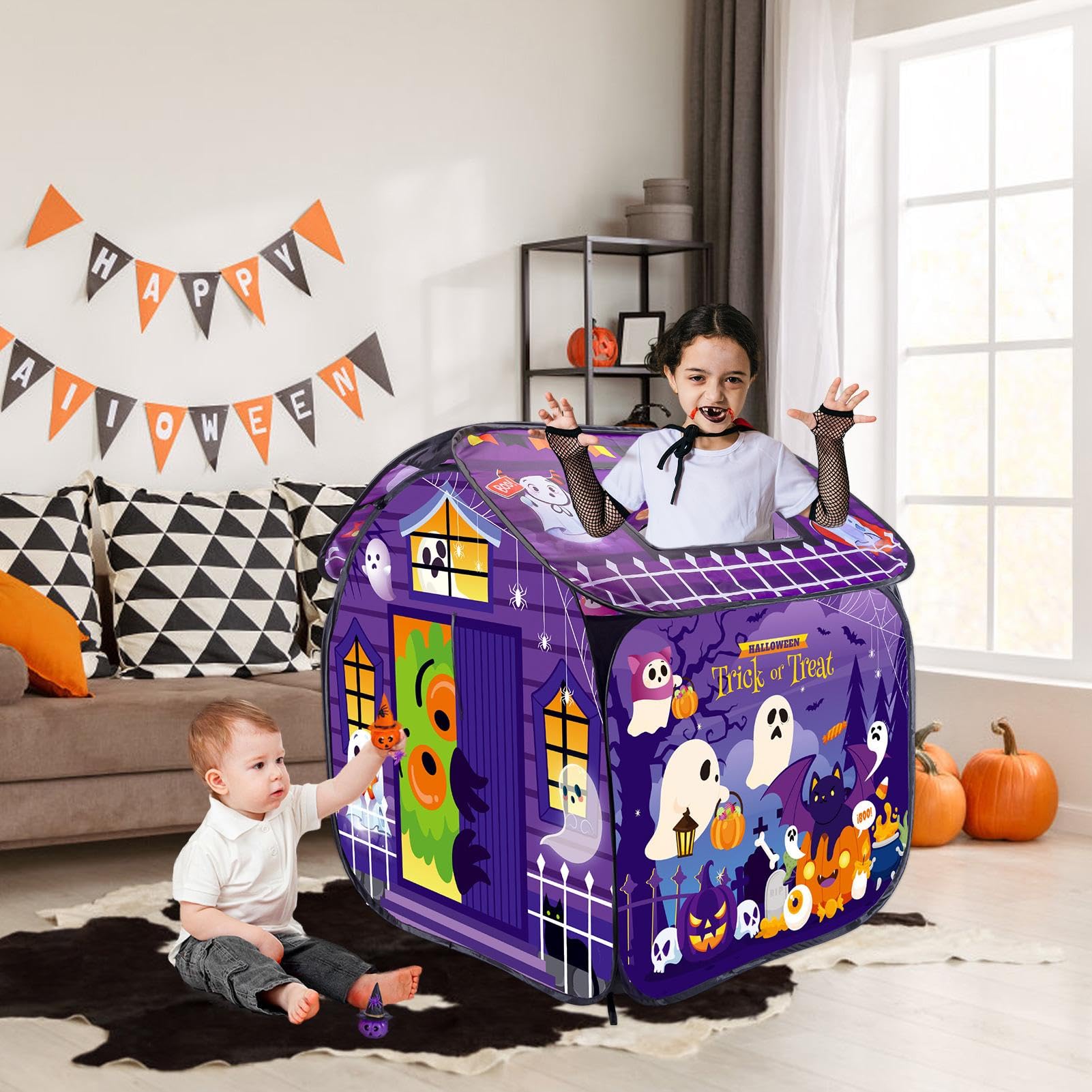Playhouse für - Spielzelt für Halloween, Innenzelt für Halloween | Belüftetes Spielhaus für Kleinkinder mit Tür, faltbarer und belüfteter Spielplatz für