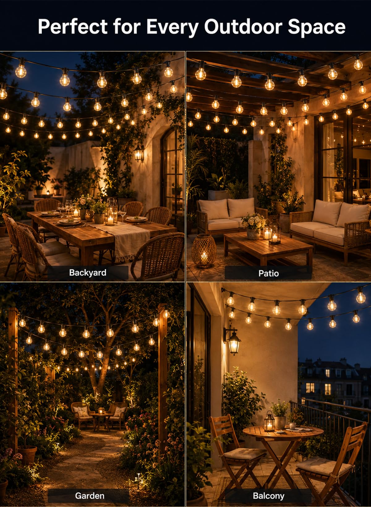 Outdoor Lichterkette Außen 45M, LED Glühbirnen Aussen Mit 75+2 G40 PlastikBirnen, Wasserdicht IP44 Hängende lichterketten Strom für Garten, Terrasse, Party Deko, Café 2700K Warmweiß