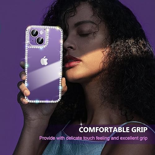 Miniatura 8 de Bonitec Funda compatible con iPhone 14 para mujeres y niñas, con purpurina 3D, funda de lujo brillante y bonita, con diamantes de imitación, funda