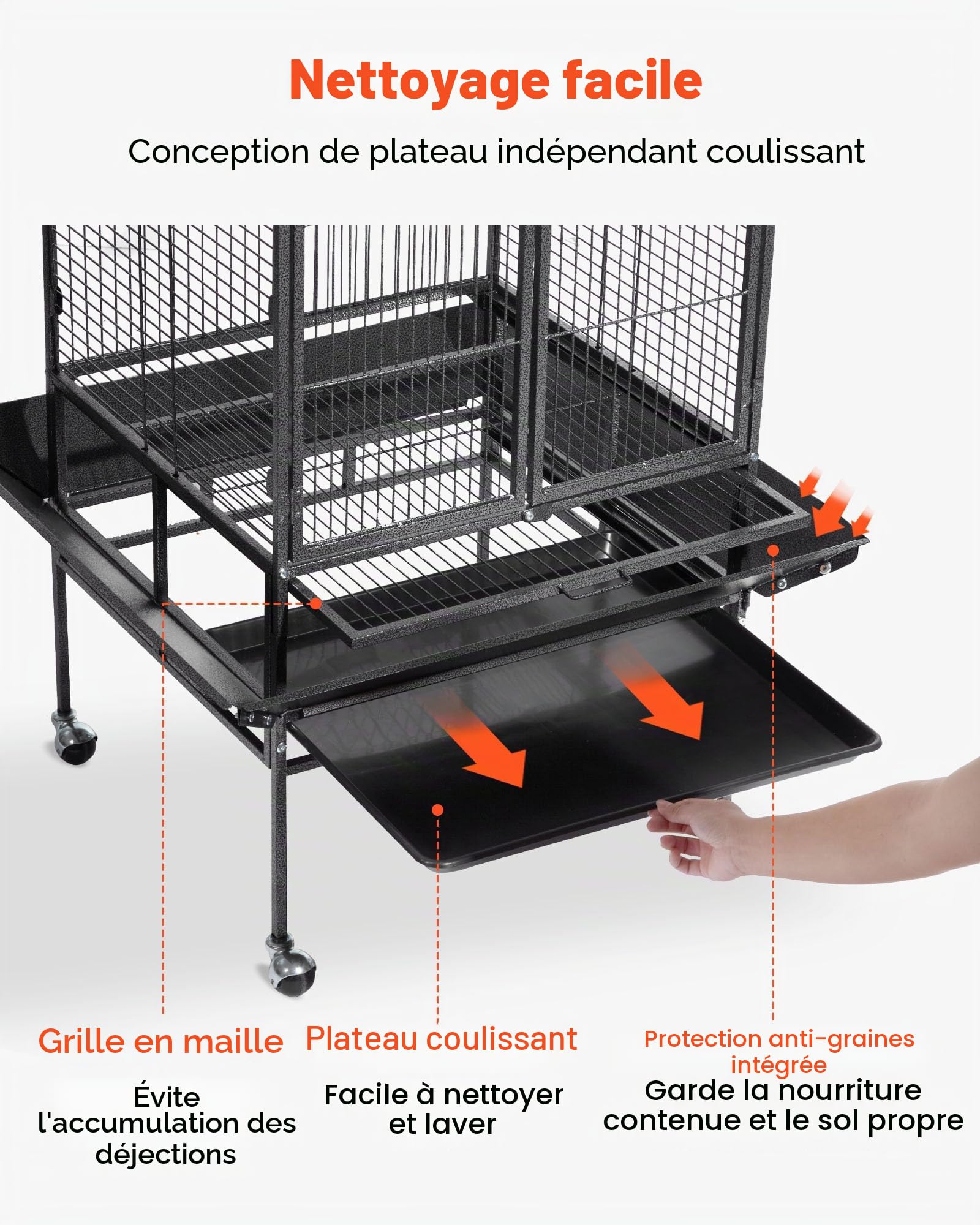 VEVOR Cage Oiseau 83x79x210 cm Volière Oiseaux Toit Plat Ouvert Cage Perroquet sur Pied Roues pour Mésange Bleue Calopsitte Canari Perruche Ondulée Conure, avec Perchoirs Plateau Coulissant Mangeoires