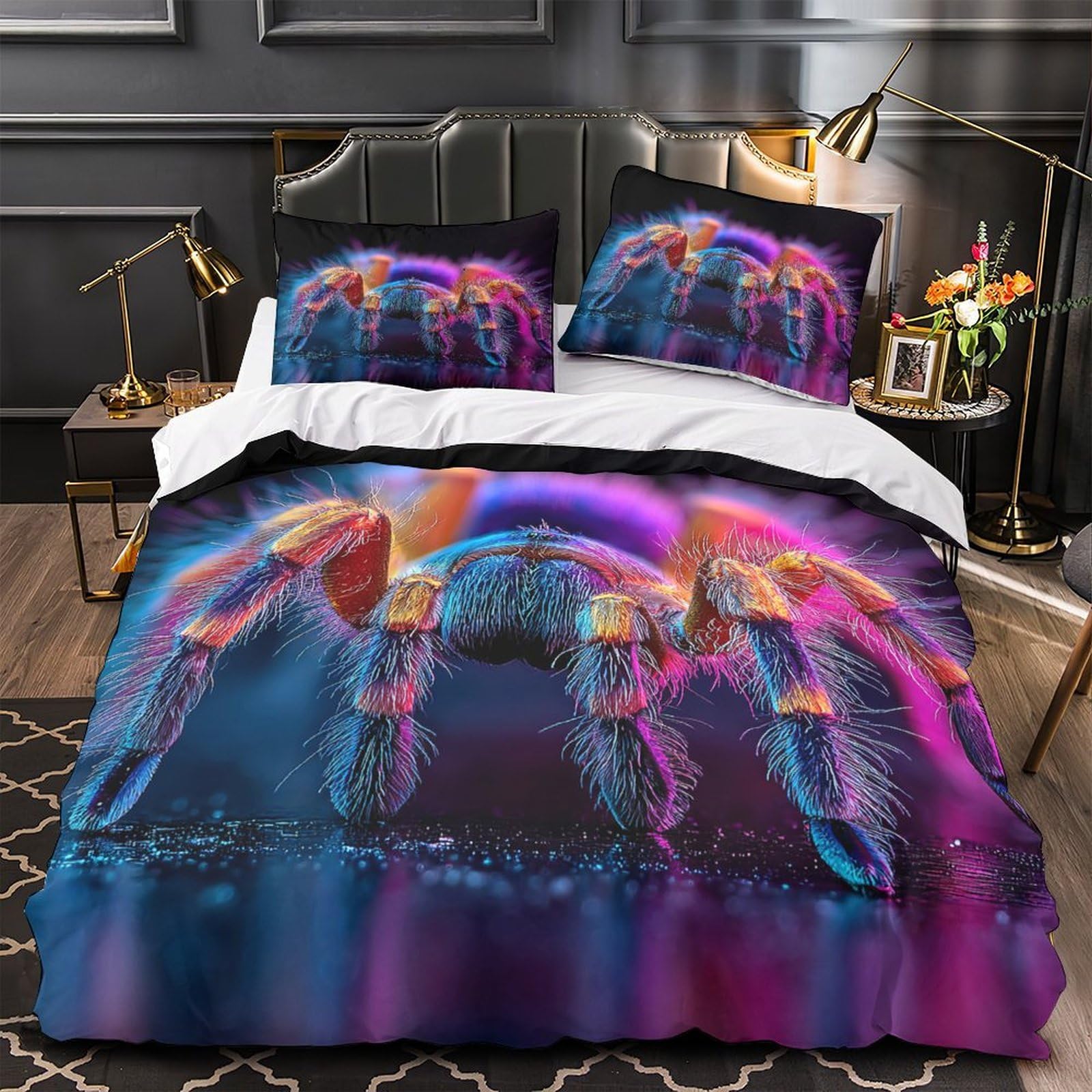 Housse de couette lézard coloré microfibre résistante infroissable pour lit 2 personnes