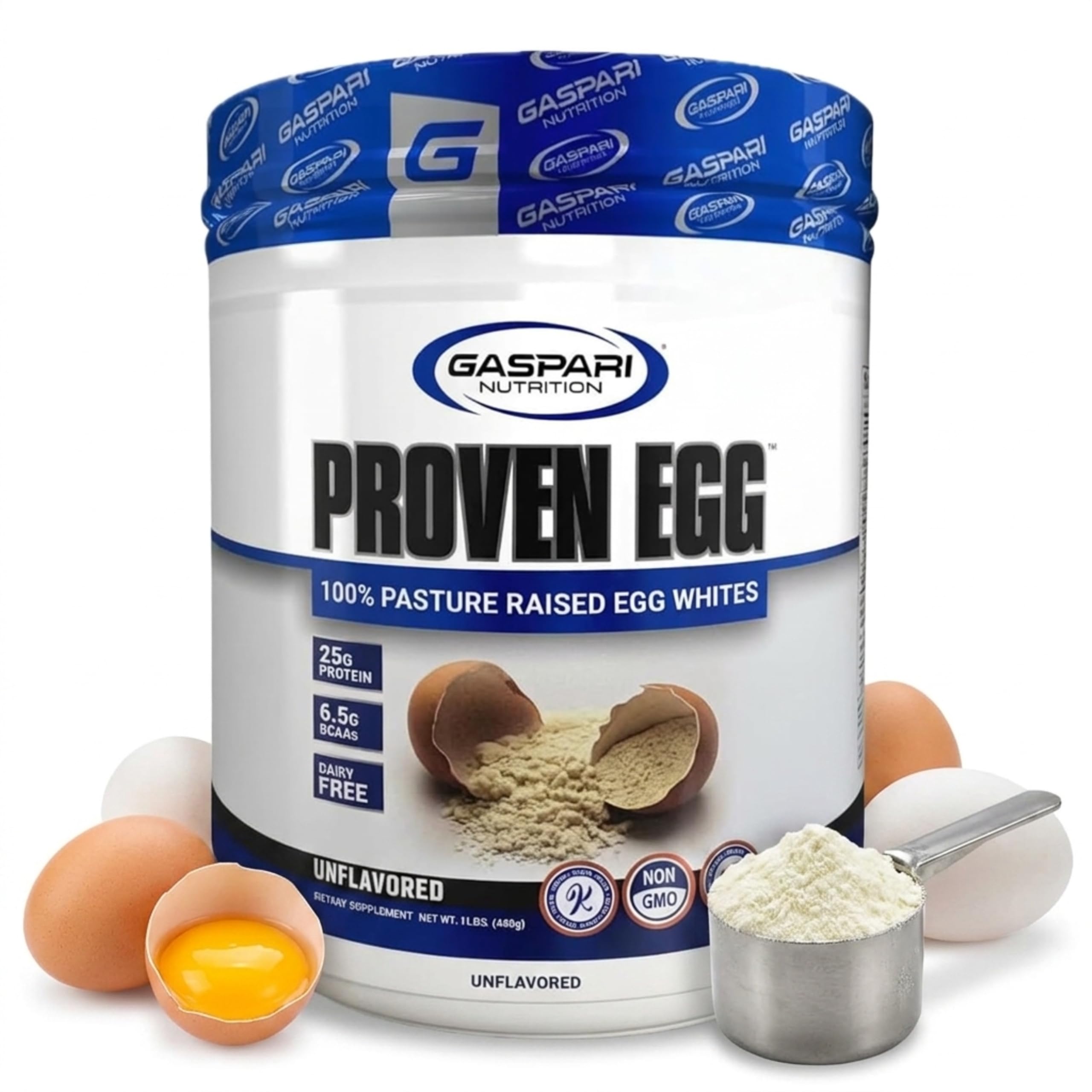 Gaspari Nutrition Proven Egg White Protein Powder, 25g Unflavored Protein Powder, 100% Egg White Protein, Dairy Free, Keto Friendly, Lactose Free, Soy Free (1lb, Unflavored)