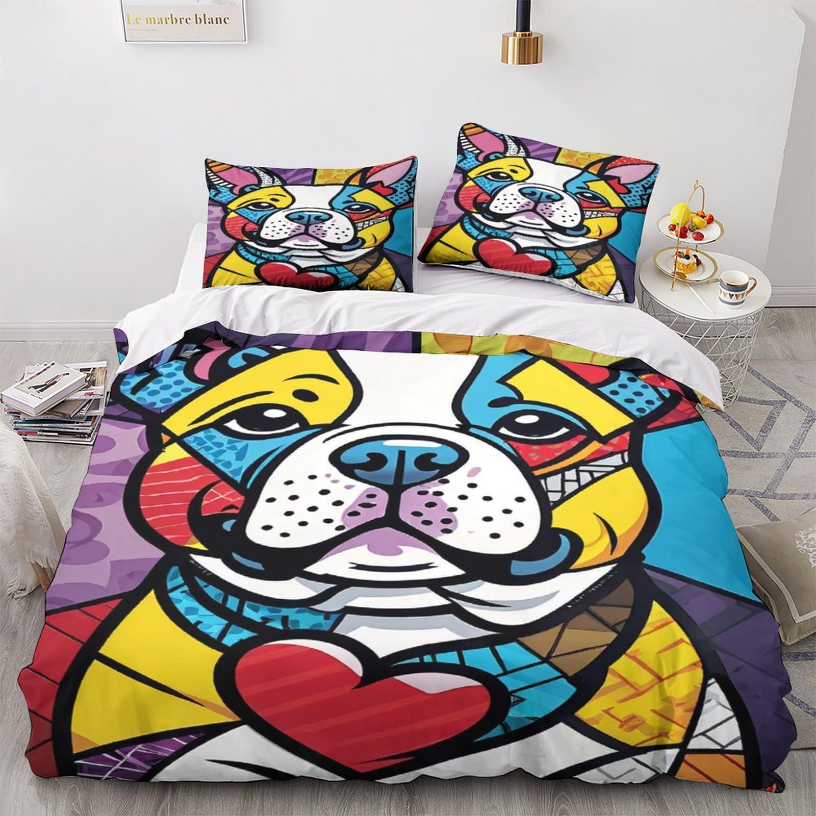 Torodog francés Ropa De Cama 3D Funda Nórdica Funda De Almohada Impresión Moda Bedding para Niño Adolescentes Chico King（220x240cm）