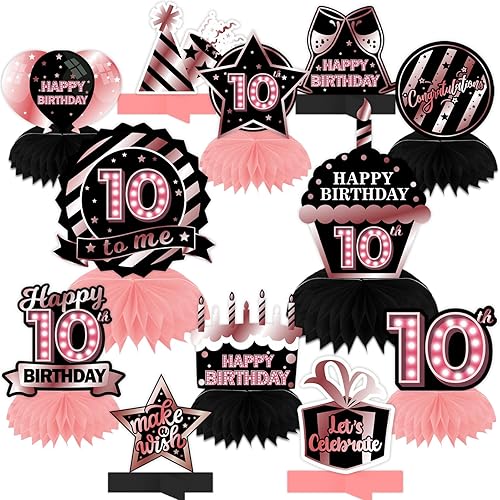 Centros de mesa con diseño de panal de abeja, color oro rosa y negro, decoración temática de globos para niñas, mujeres, princesas, 10 años,