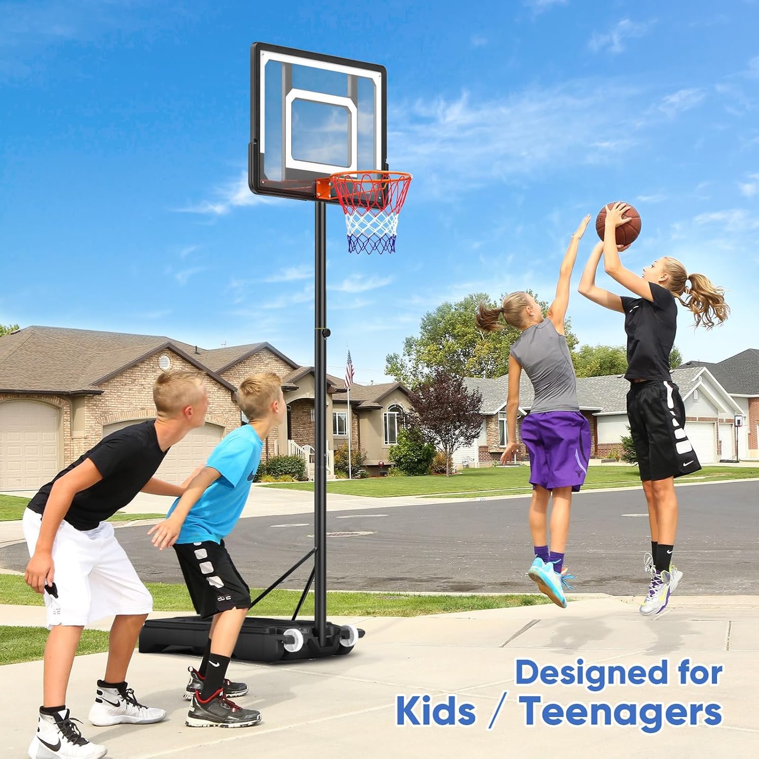 Basketballständer, höhenverstellbarer basketballkorb 1,54–2,1 m, tragbare Basketballkörbe und -Tore für Kinder, Jugendliche und Erwachsene, Verdickter Boden