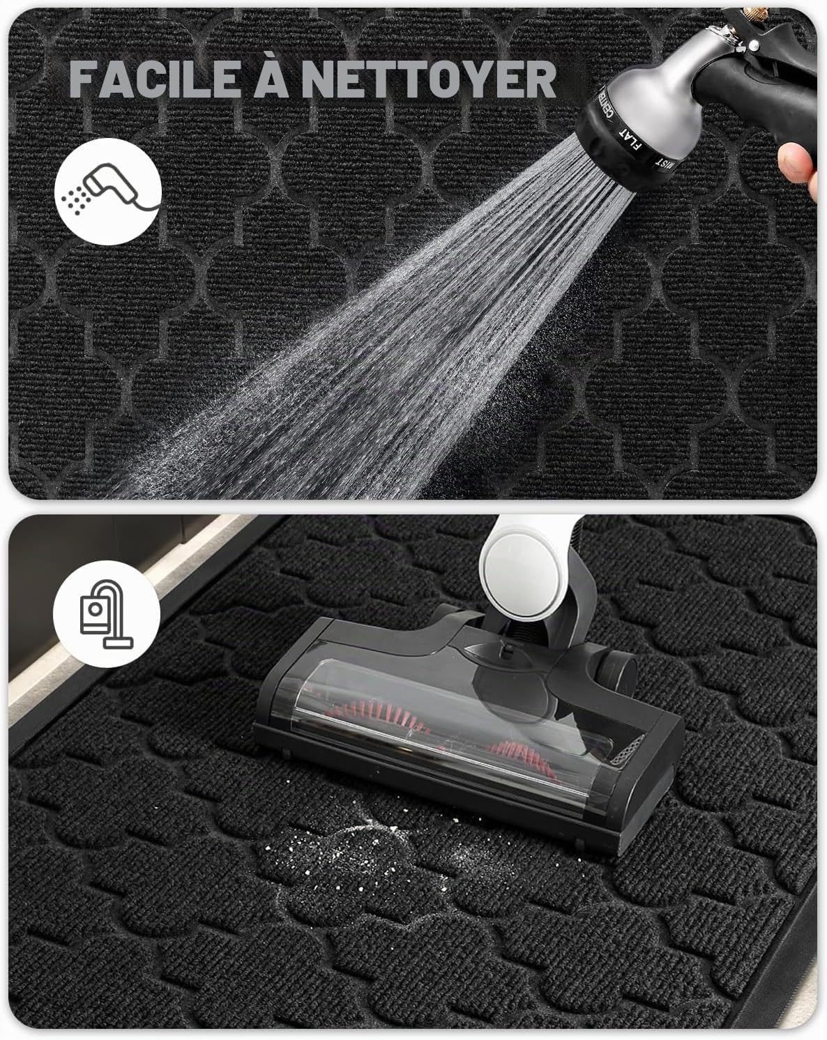 Color G Paillasson Exterieur Entree Resistant Pluie, Tapis Entree Exterieur Lavable et Absorbant, Tapis de Passage Antidérapant, Tapis de Porte Imperméable pour Entrée, Jardin (61x92cm, Noir)