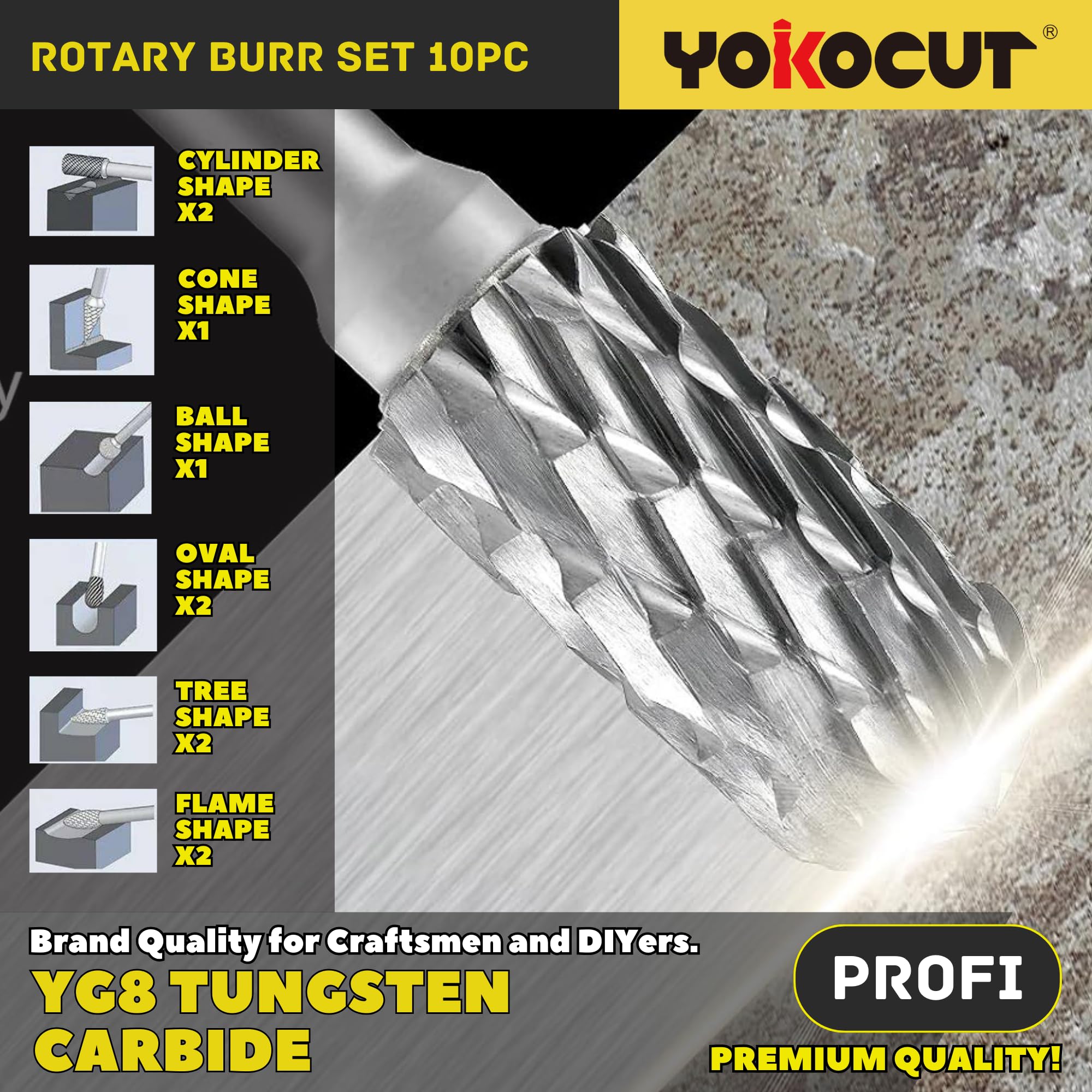 Rotary Burrs Set for Rotary Tool 10pcs 1/8 inch Shank, Tungsten Carbide Rotary Burr Set including Double Cut - Image 2