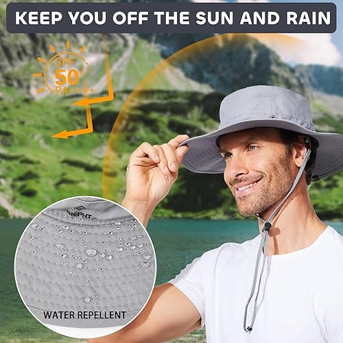 Miniatura 9 de Sombrero de pesca para hombre, sombrero de sol de ala ancha, protección UV SPF XL, XXL, tamaño grande, cabeza grande, senderismo, playa, safari
