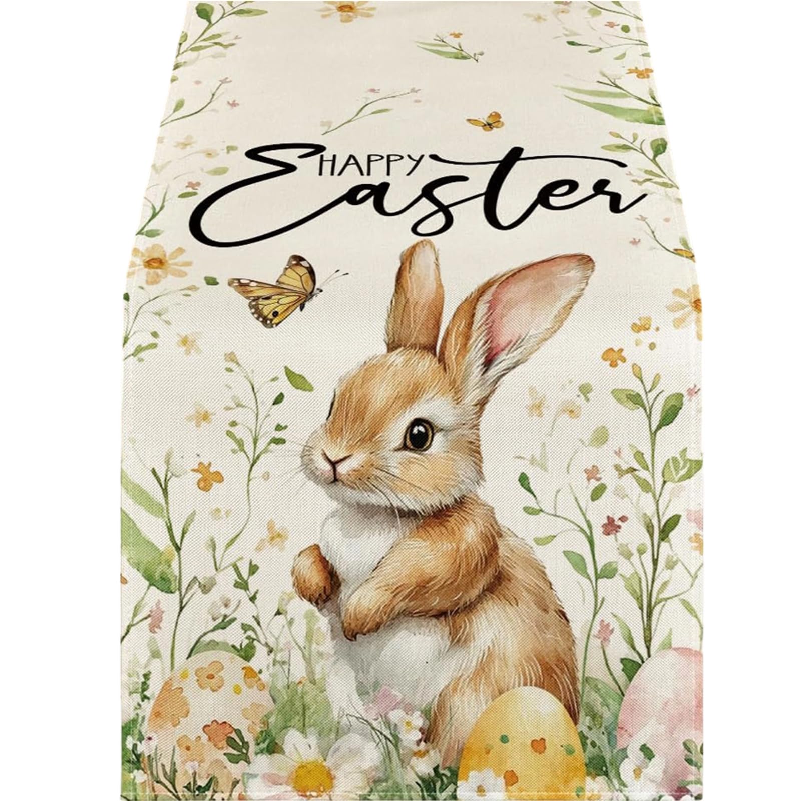 Jazuaiao Table Scarf Easter Rabbits Eggs Pattern Rectangular Washable Table Runner for Spring Decorations and Home Styling Farmhouse Linen Easter Eggs Bunnies Tablecloth Washable Rectangular Runner