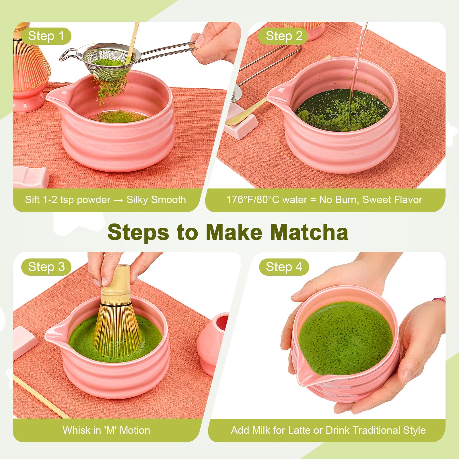 Ensemble Matcha 5 Pièces - Fouet En Bambou, 2 Cuillères, Porte-Fouet, Récipient Poudre, Cérémonie Du Thé Japonais (Noir)