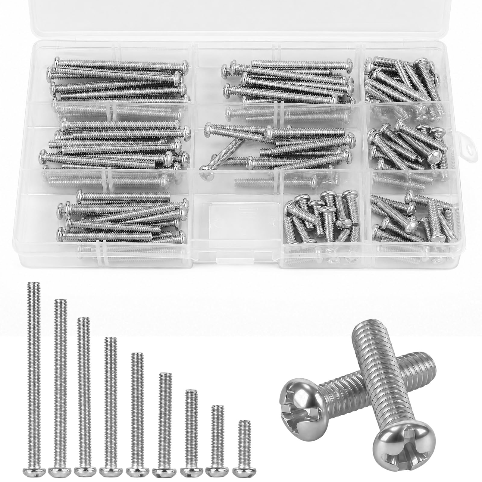 108Pcs M4 Screws, 12/16/20/25/30/35/40/45/50mm Cross Head, for Cupboard