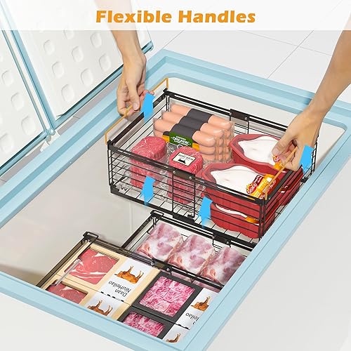 Miniatura 6 de NADAMOO Contenedores organizadores de congelador, 2 paquetes grandes y apilables con asa, cestas de almacenamiento ajustables de metal para