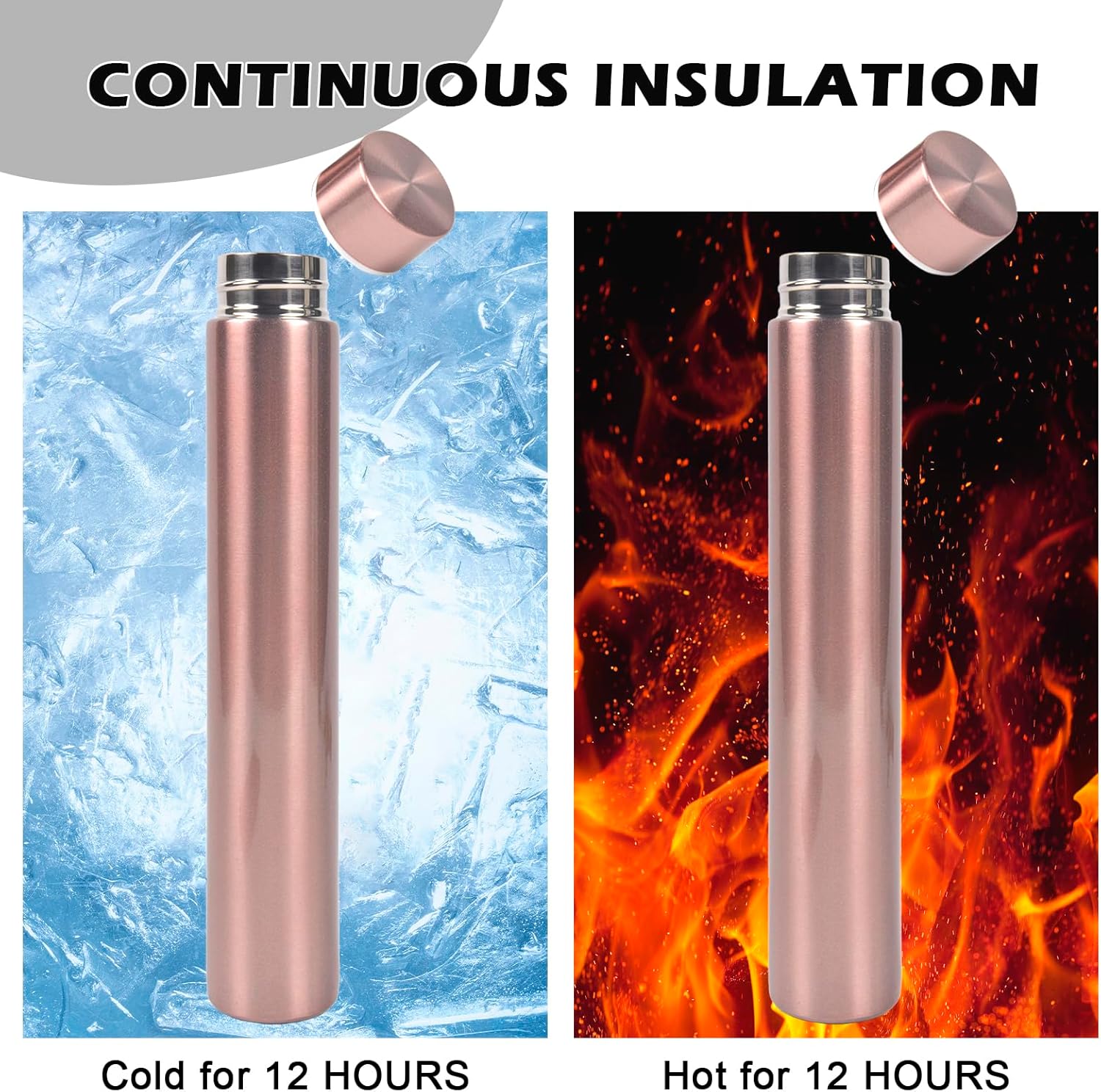 ChezMax Slim Thin Stainless Steel Vacuum Insulated Water Bottle Leak Proof Eco-Friendly Travel Cup Sports Drink Bottle 8.8 OZ Pink - Image 2