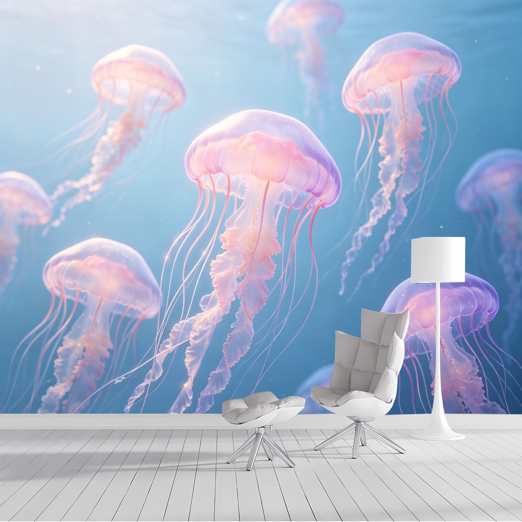 Yzpallescene Bh2604170324 Custom Size Wall Mural Ocean Jellyfish Marine Underwater Light Luxury Watercolor Removable Selfadhesive Wall Fabric Large Wallpaper Photo For Living Room