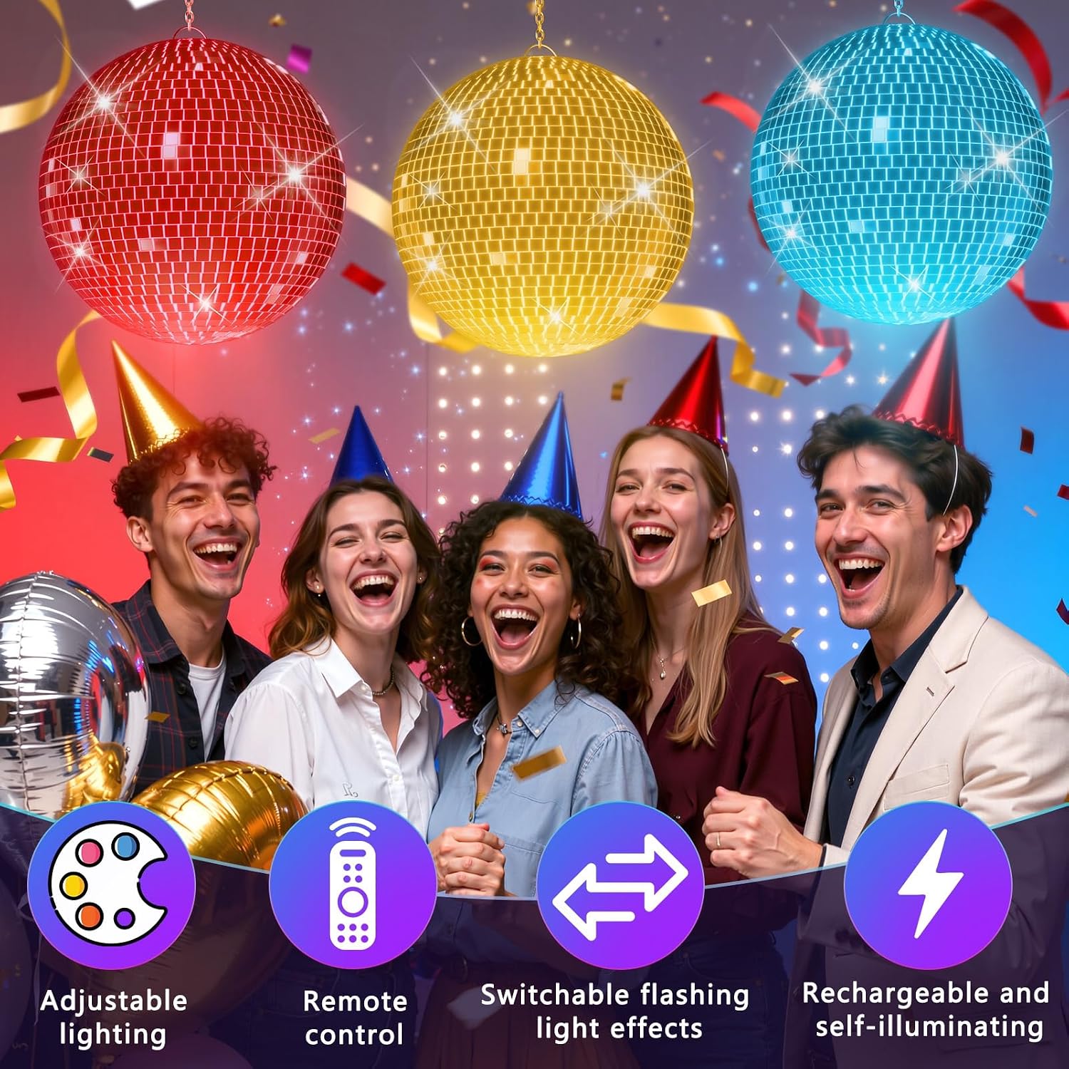 Large Disco Ball, Big Hanging Mirror Ball with Remote Control Lighting, Shiny Party Mirror Balls Ornament with Hanging Ring for DJ Club Stage Bar Wedding Dance Party Decor 50 cm