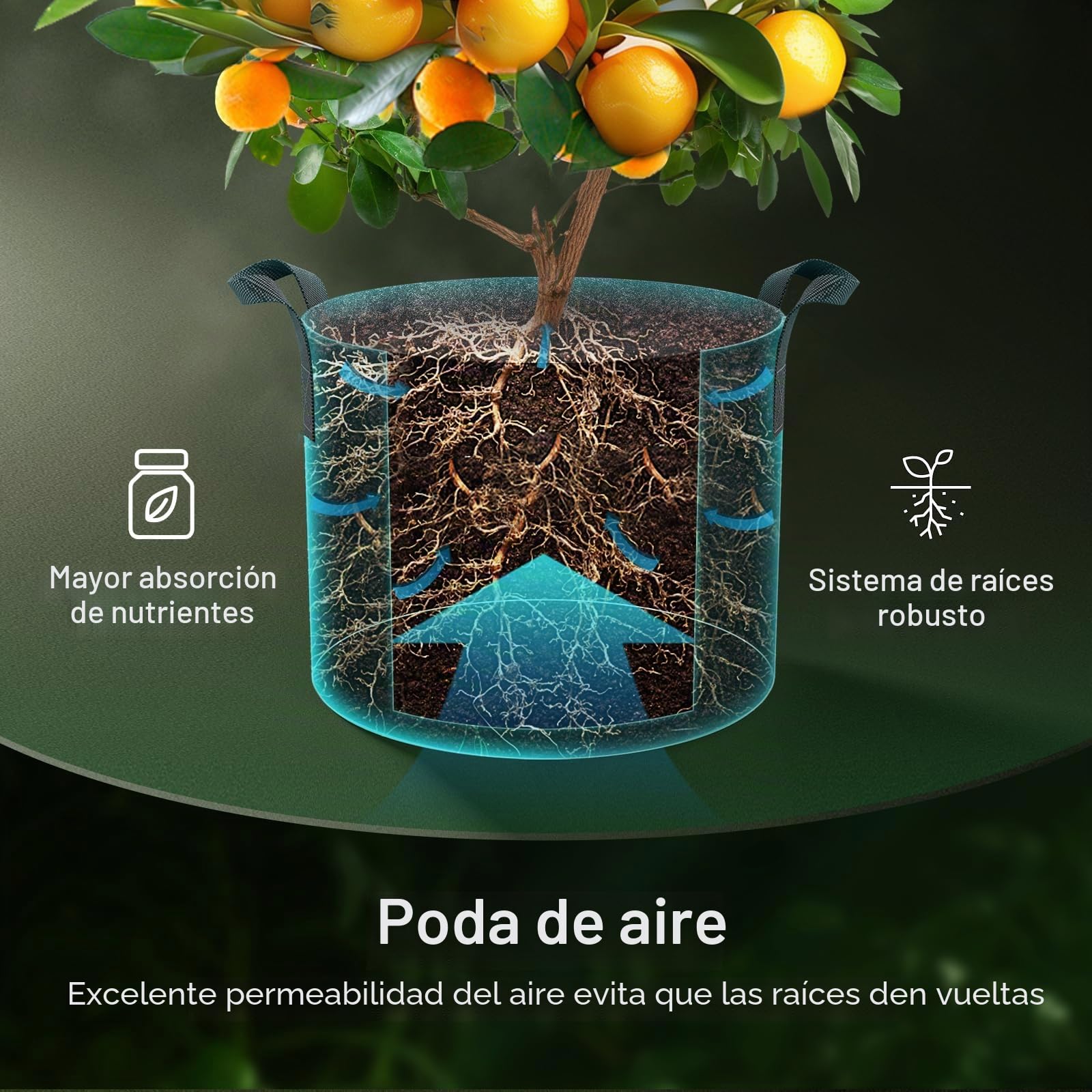 VIVOSUN Bolsa de Cultivo 5 Unidades 115 L, Grow Bags de Tela No Tejida Reforzada con Asas, para Verduras, Flores, Frutas, Invernadero y Jardín