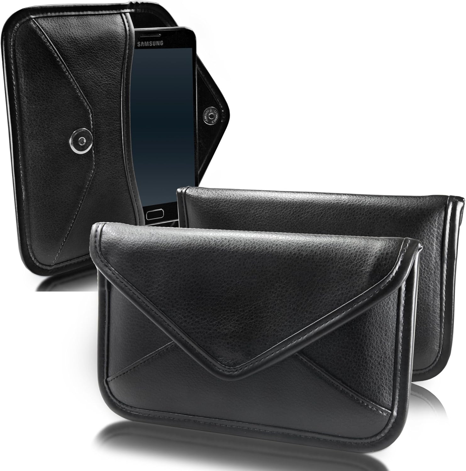 BoxWave Case Compatible with Zebra TC26 CBRS - Elite Leather Messenger Pouch, Synthetic Leather Cover Case Envelope Design - Jet Black