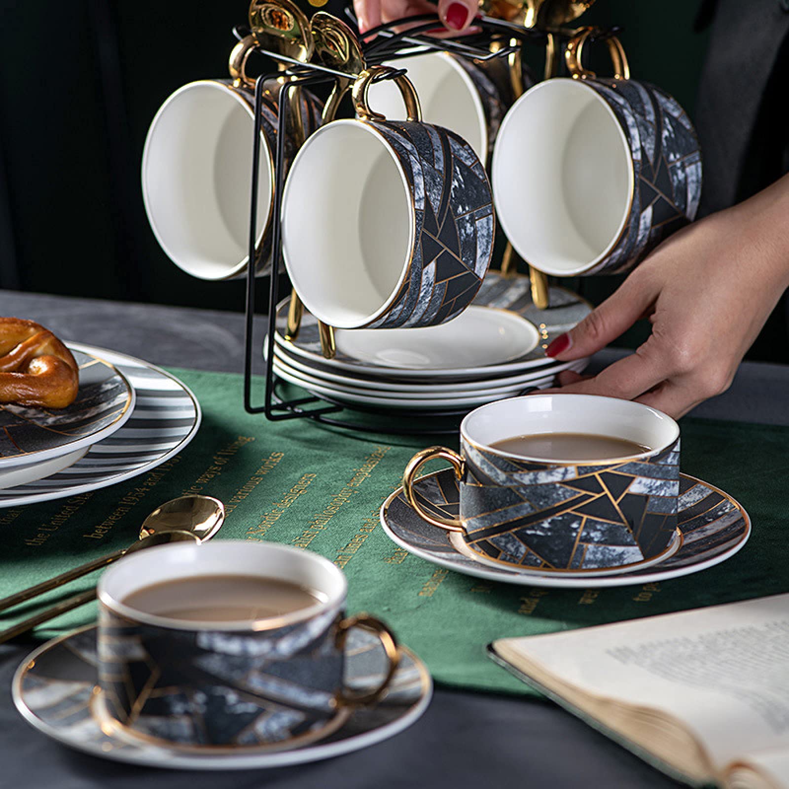 Keramik-Kaffeetassen und Untertassen, Vintage-Kaffeetassen, 6er-Set, Cappuccino-Tasse, Teetasse und Untertasse, Geschenksets, 200 ml