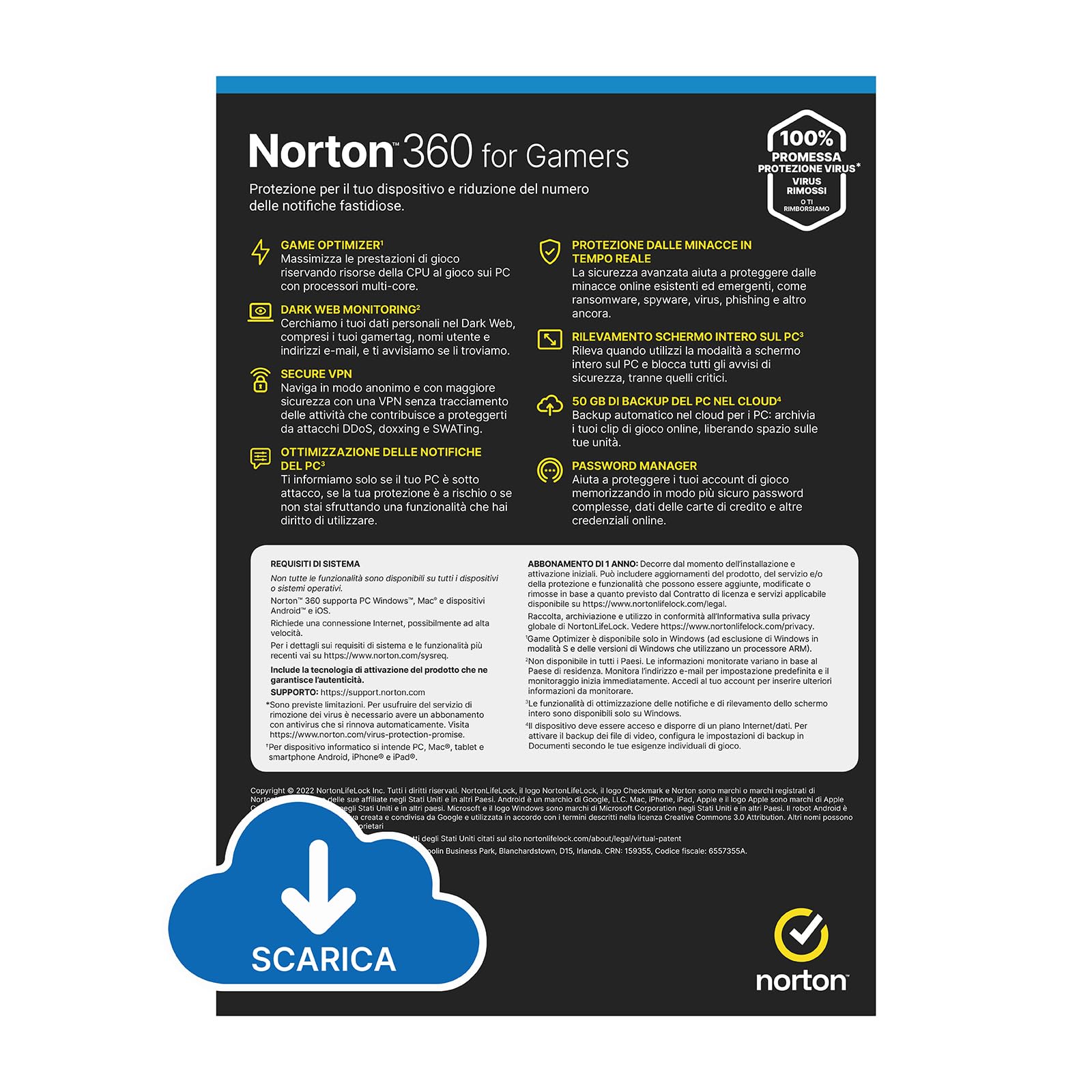 Norton 360 for Gamers 2026| Antivirus per 3 Dispositivi | Licenza di 1 anno | PC o Mac | Codice di attivazione via email