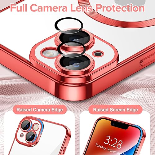 Miniatura 4 de Hython Funda magnética transparente para iPhone 14 con protector de lente de cámara compatible con MagSafe borde chapado de lujo, funda protectora