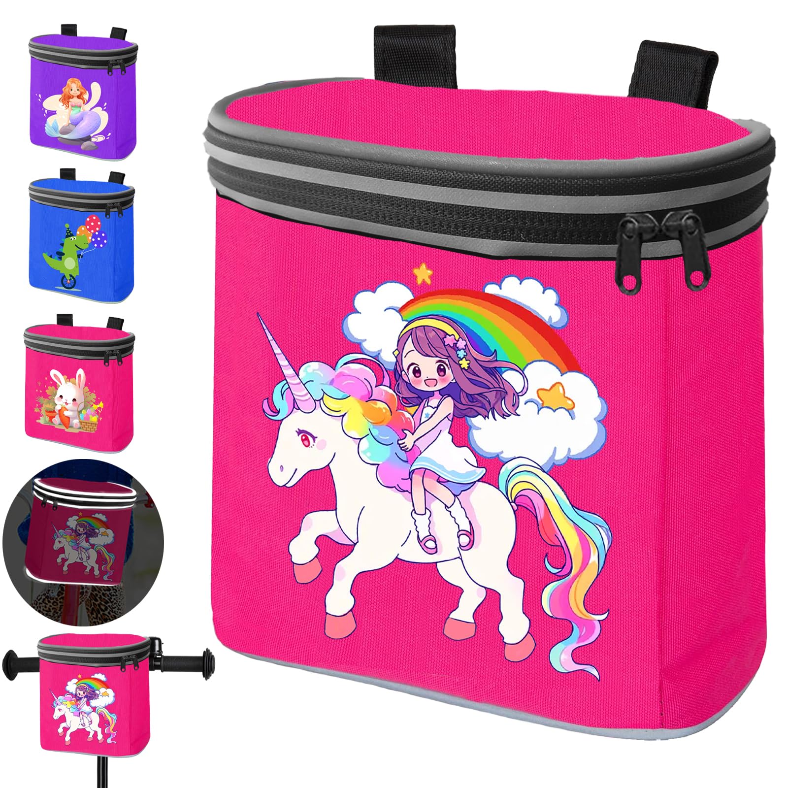 Sacoche Guidon Licorne LUKIUP Enfant - 18x18x12cm - Réfléchissante - Poche Intérieure