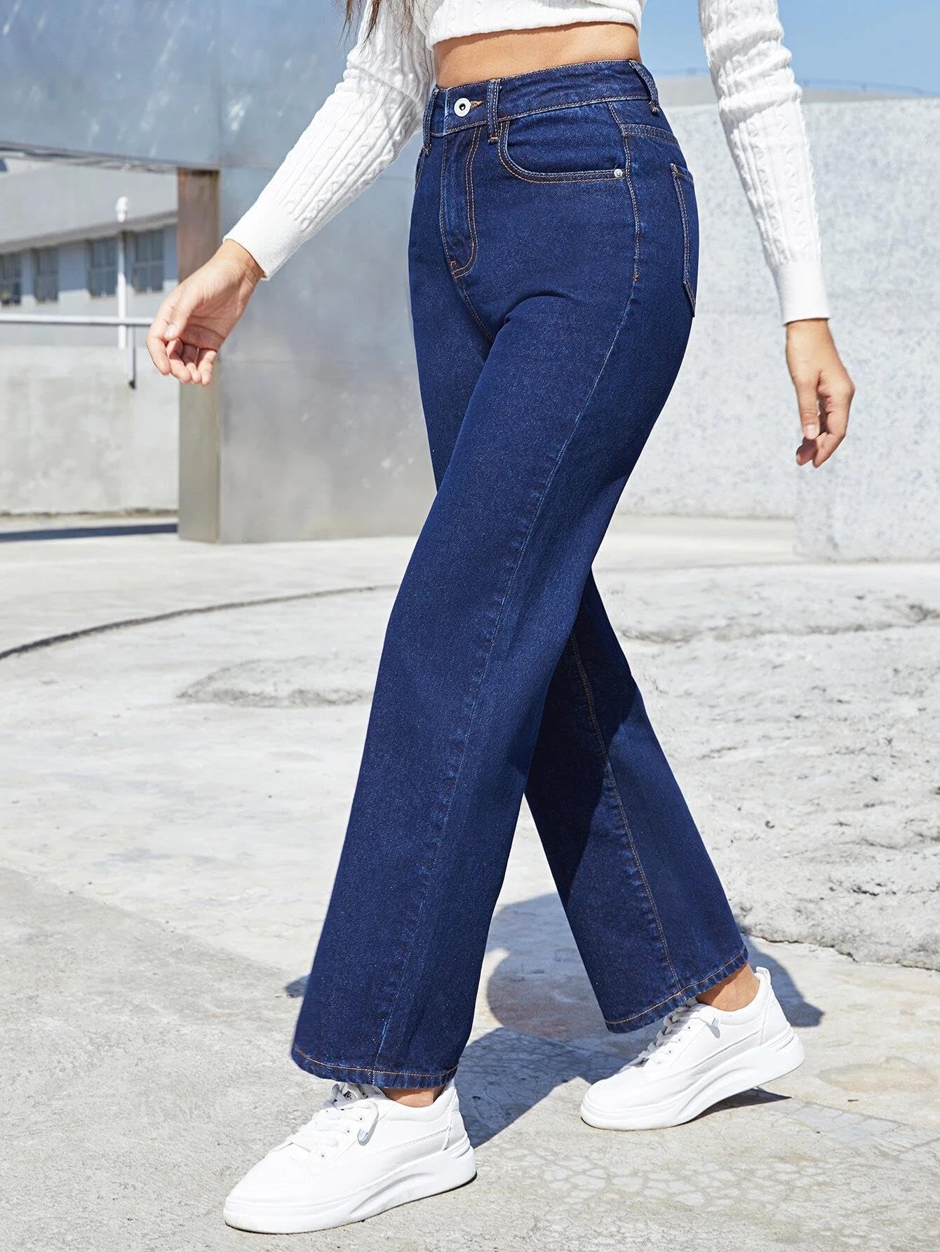 KOTTY Jeans lisos de talle alto para mujer, color azul, Azul índigo, 28