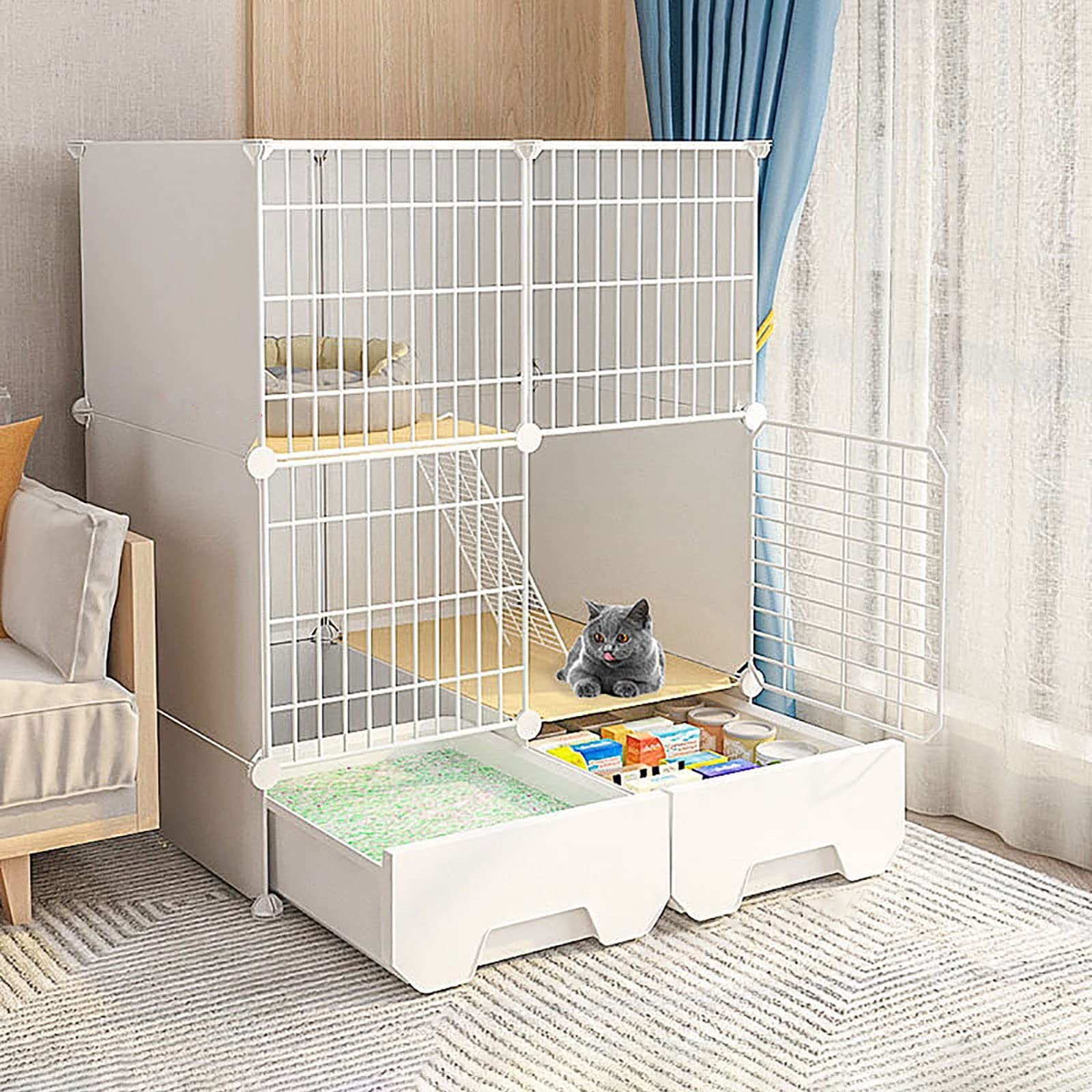 Enclos intérieur pour chats et furets modulable pour éviter les fugues sur balcon