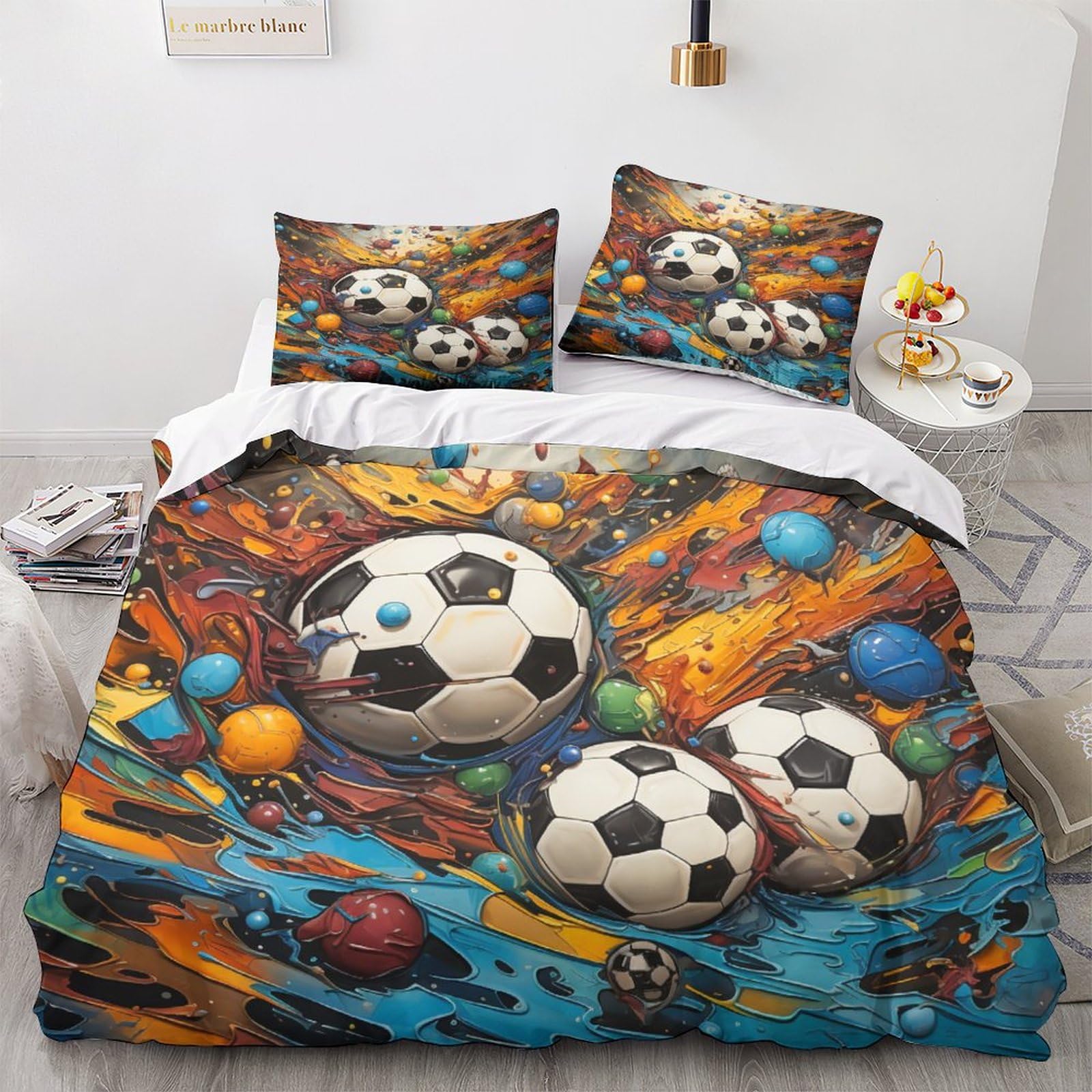 Housse de couette football zippée finie la couette qui glisse grand lit 220x240