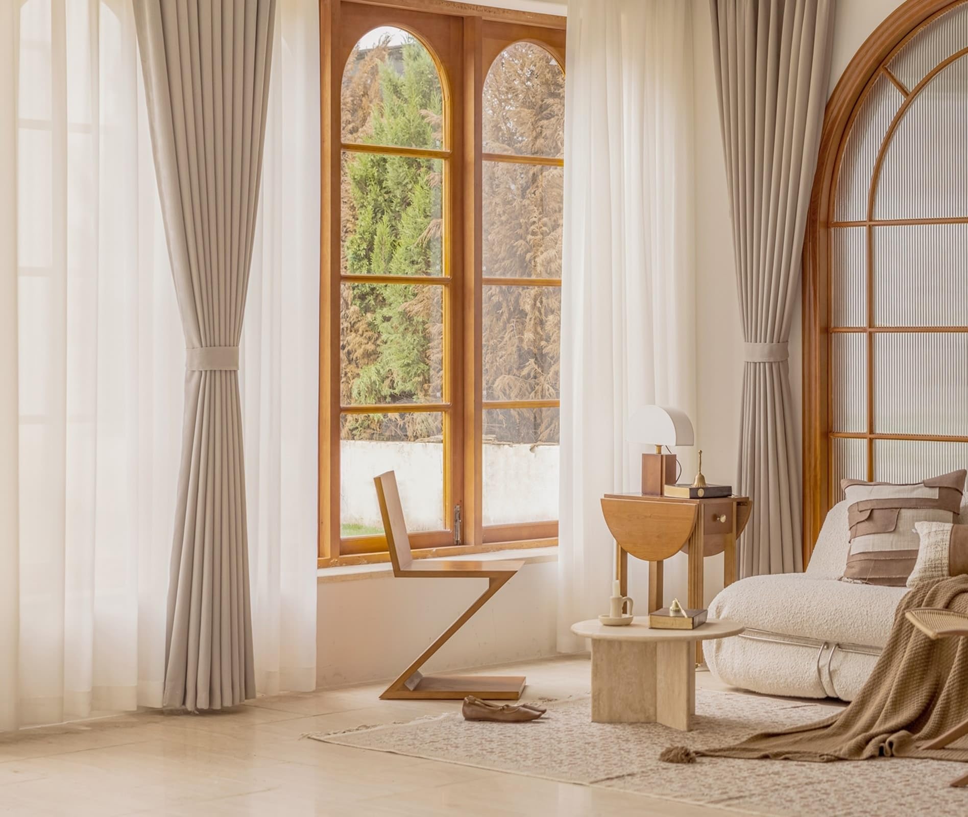 Wycian Vorhänge Boho Abdunkelnde Vorhänge Hellbraun 2 Er Chenille Jacquard Volltonfarbe H138 X B96Cm für Schlafzimmer