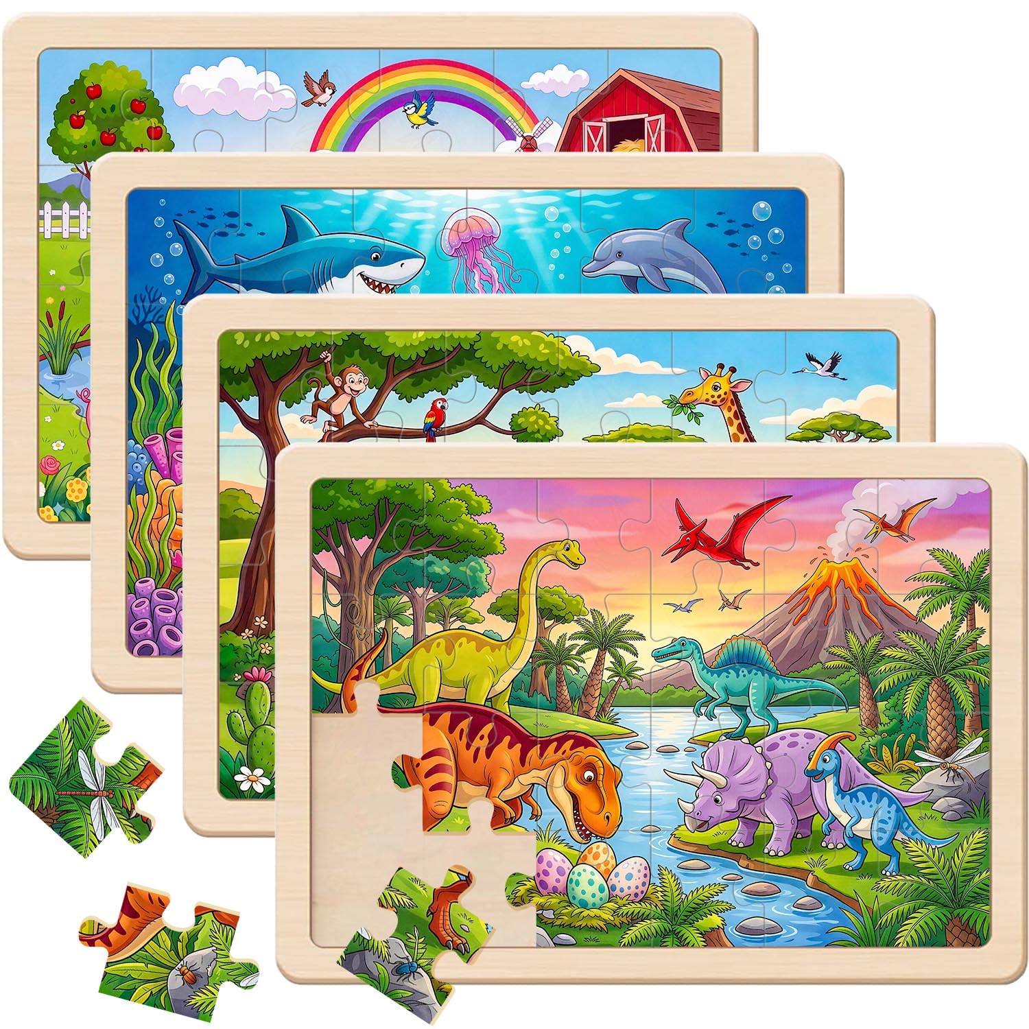 Puzzles for Kids Ages 4-6, 4 x 24 PCs Animals Wooden Puzzles