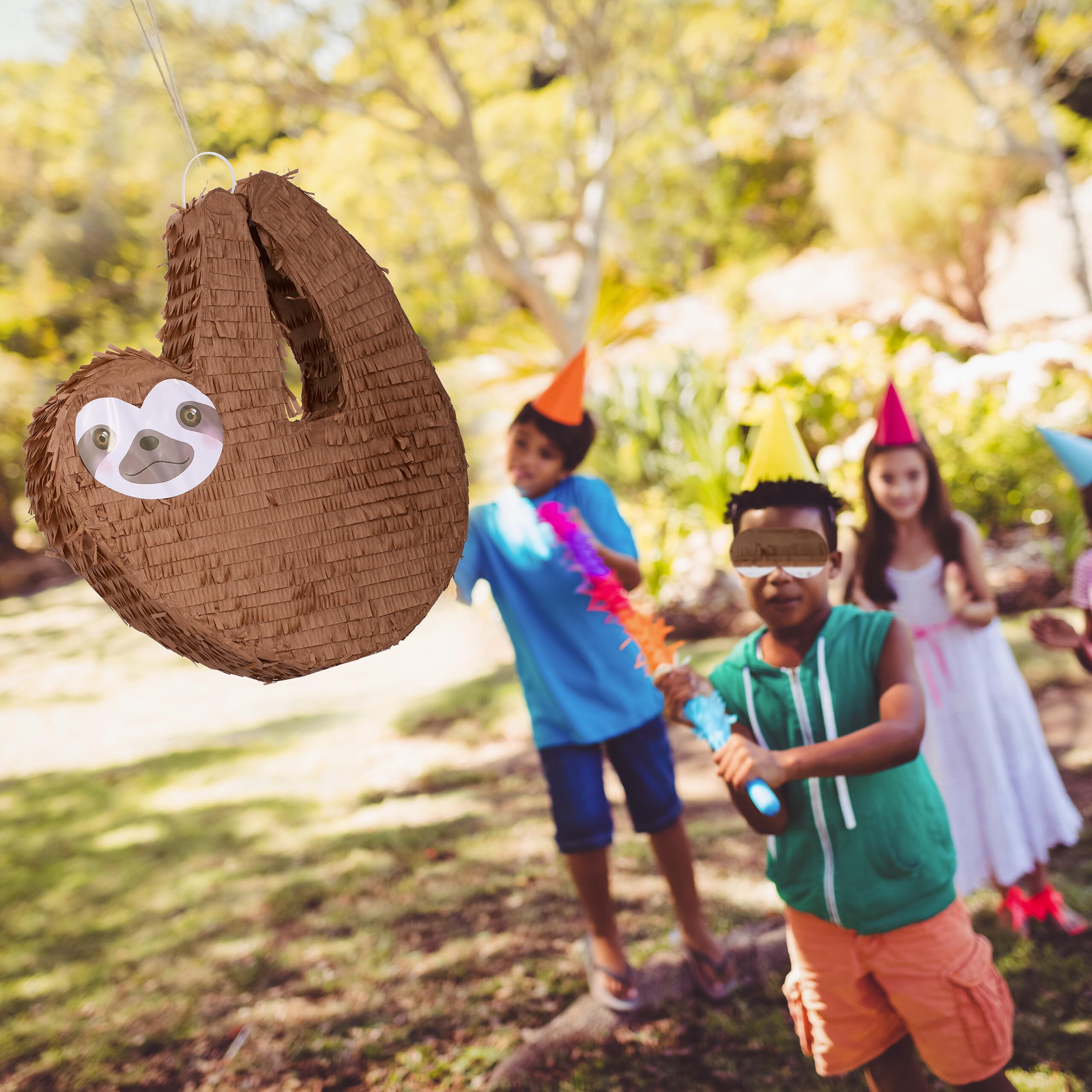 Relaxdays Pignatta Bradipo, Piñata Vuota con Bastone e Maschera, Gioco Festa di Compleanno Bambini, Carnevale, Marrone