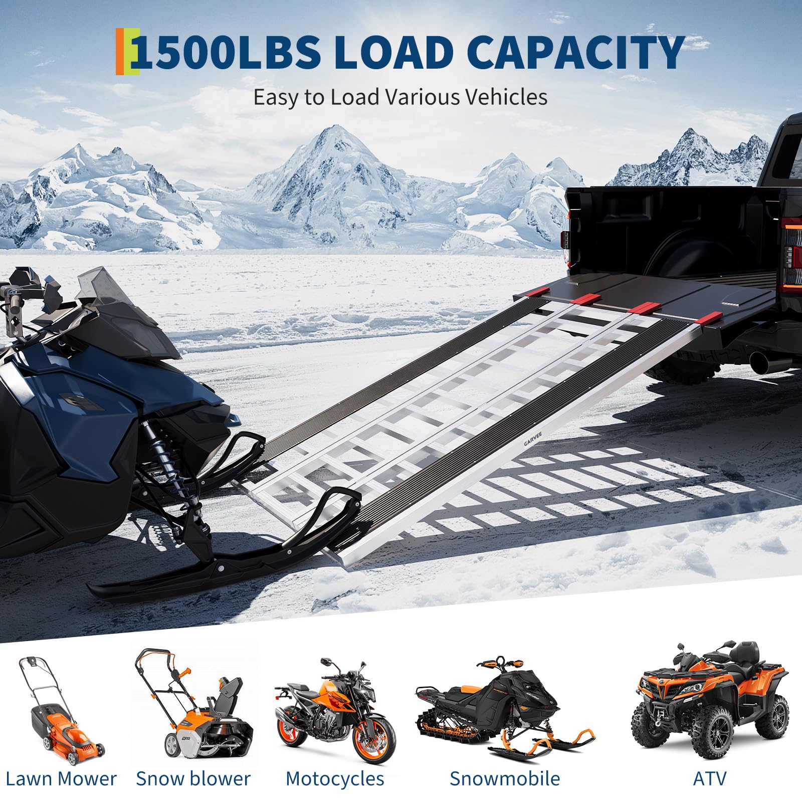 Garvee Rampa Plegable Aluminio 6061 3 Secciones 680 kg | Rampa aluminio 6061 plegable 3 secciones. Capacidad 680 kg, con funda de goma roja. Para carga de moto y vehículos.