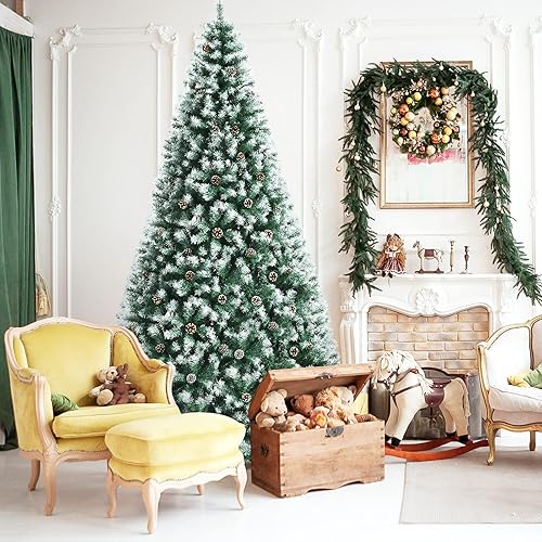 GLOBALWAY Árbol de Navidad artificial completo de 9 pies con puntas de rama 2028 árbol de Navidad flocado con bisagras con 114 conos de pino GLOBALWAY Árbol de Navidad artificial completo de 9 pies con puntas de rama 2028 árbol de Navidad flocado con bisagras con 114 conos de pino