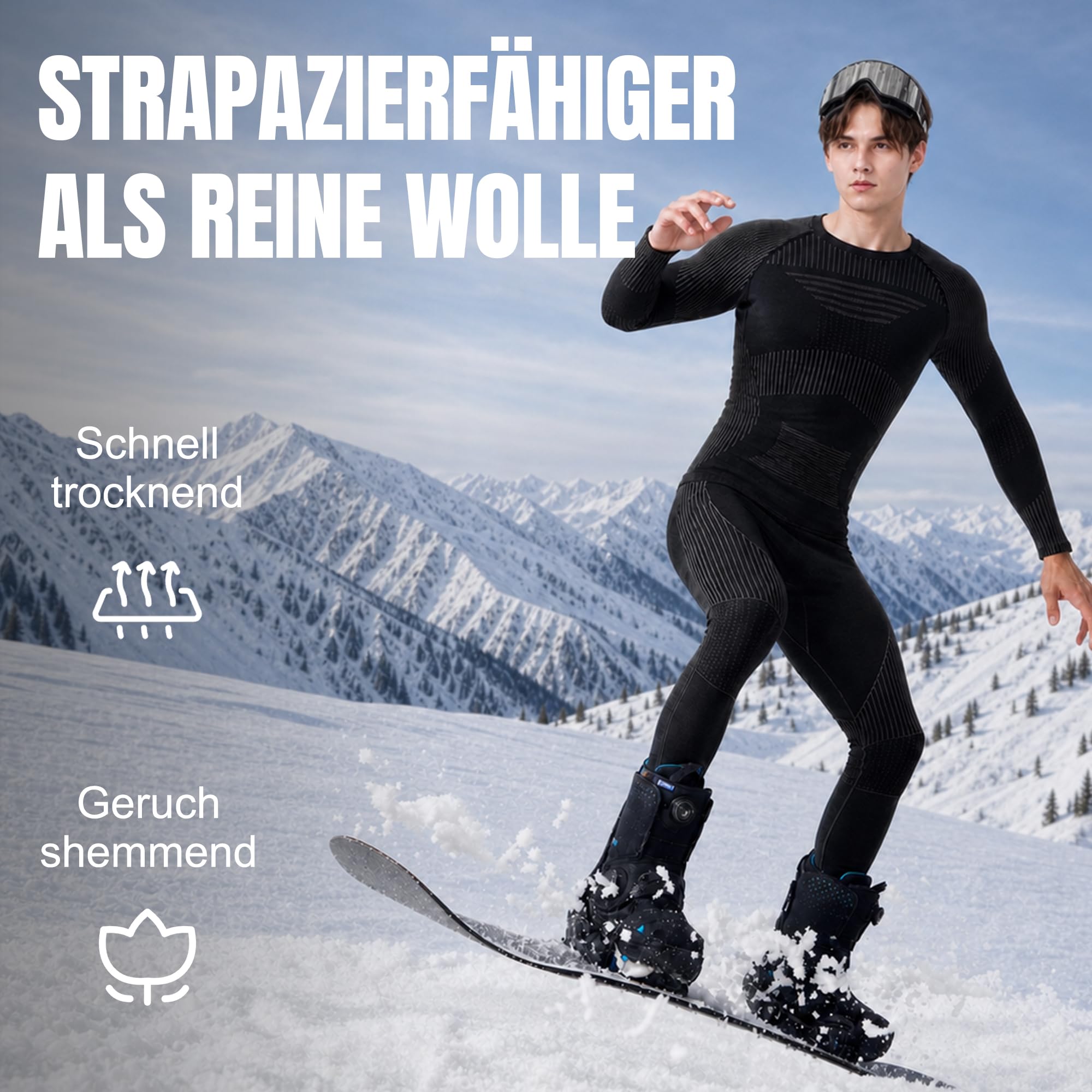 YESWEL Thermounterwäsche Herren Set, Warme Funktionsunterwäsche Wolle